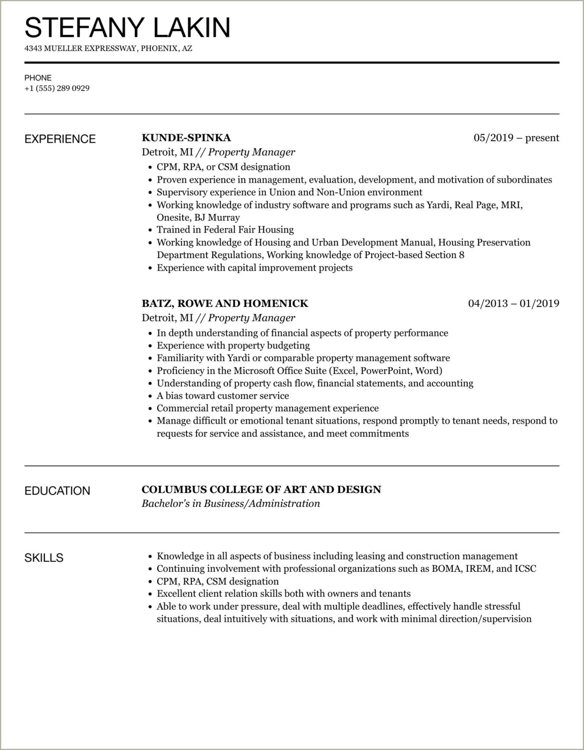 Sample Resume Of Property Manager In Word Format