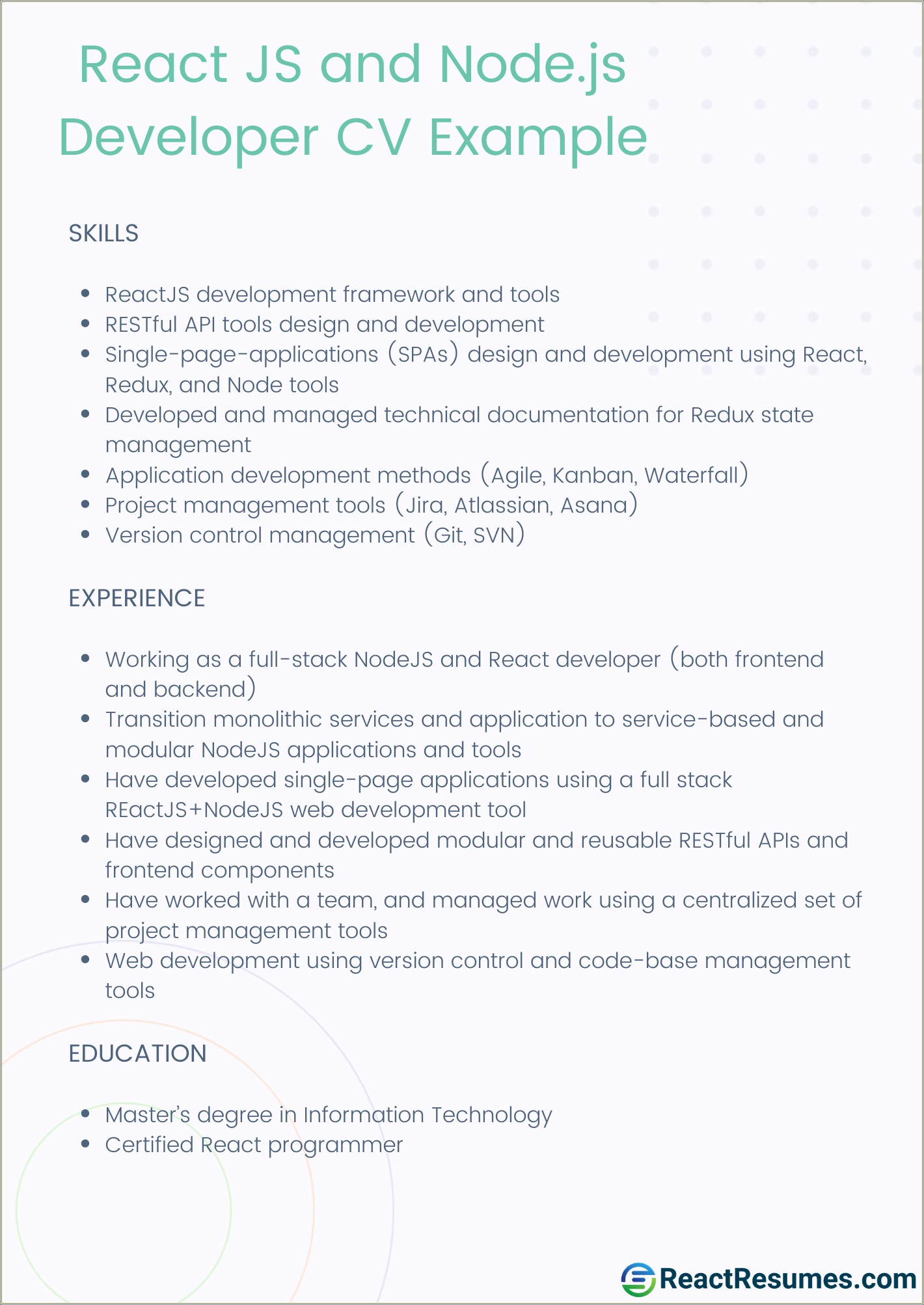 Sample Resume Of React Js Developer