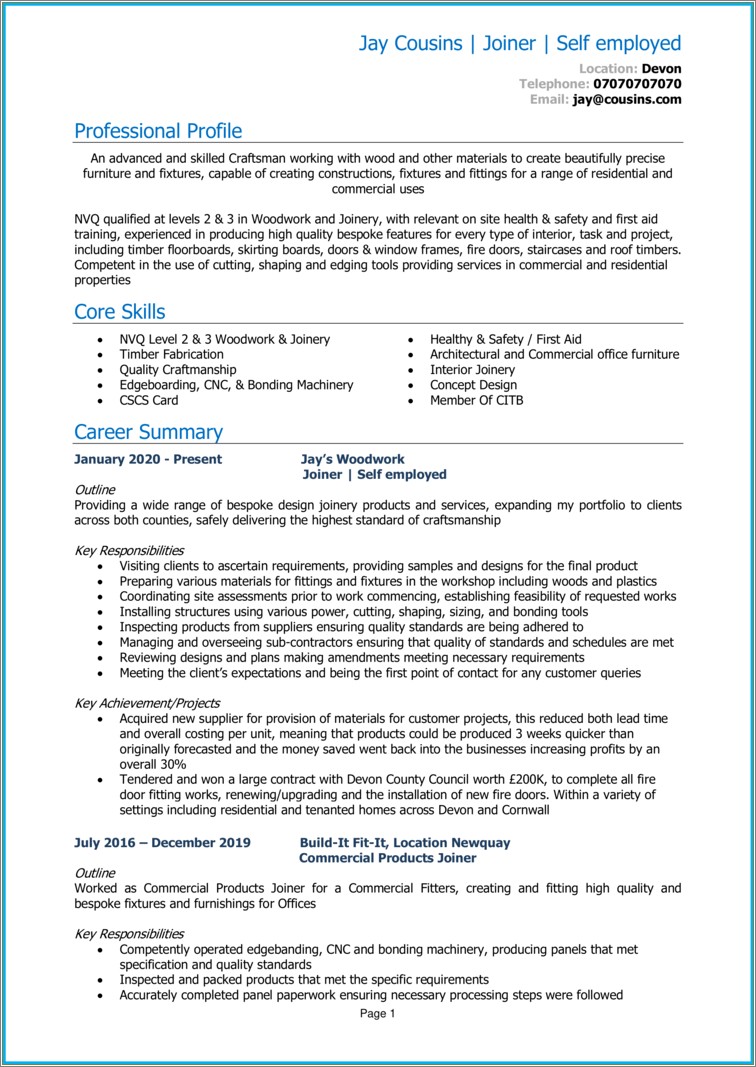 Sample Resume Of Self Employed It Person