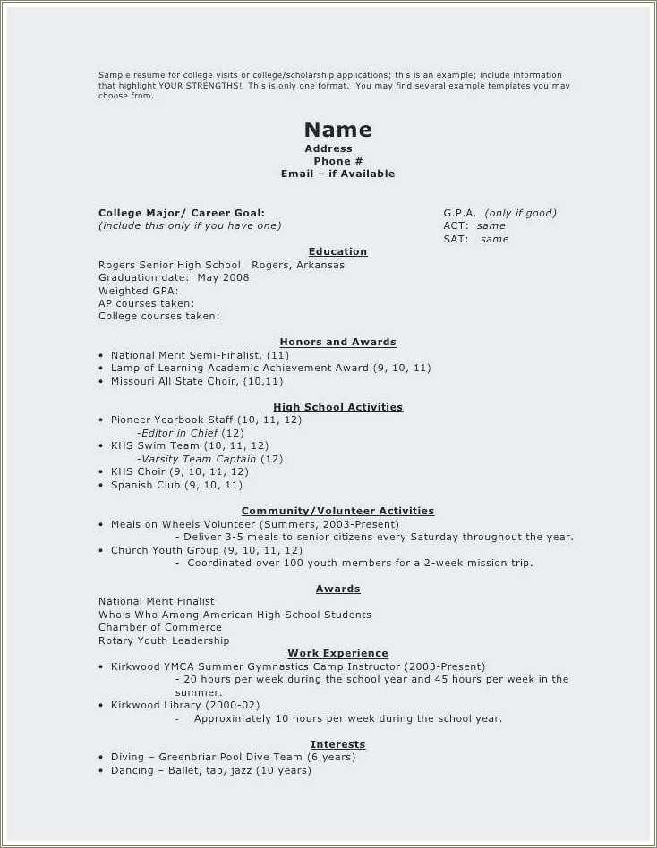 Sample Resume Of Senior High School Graduate