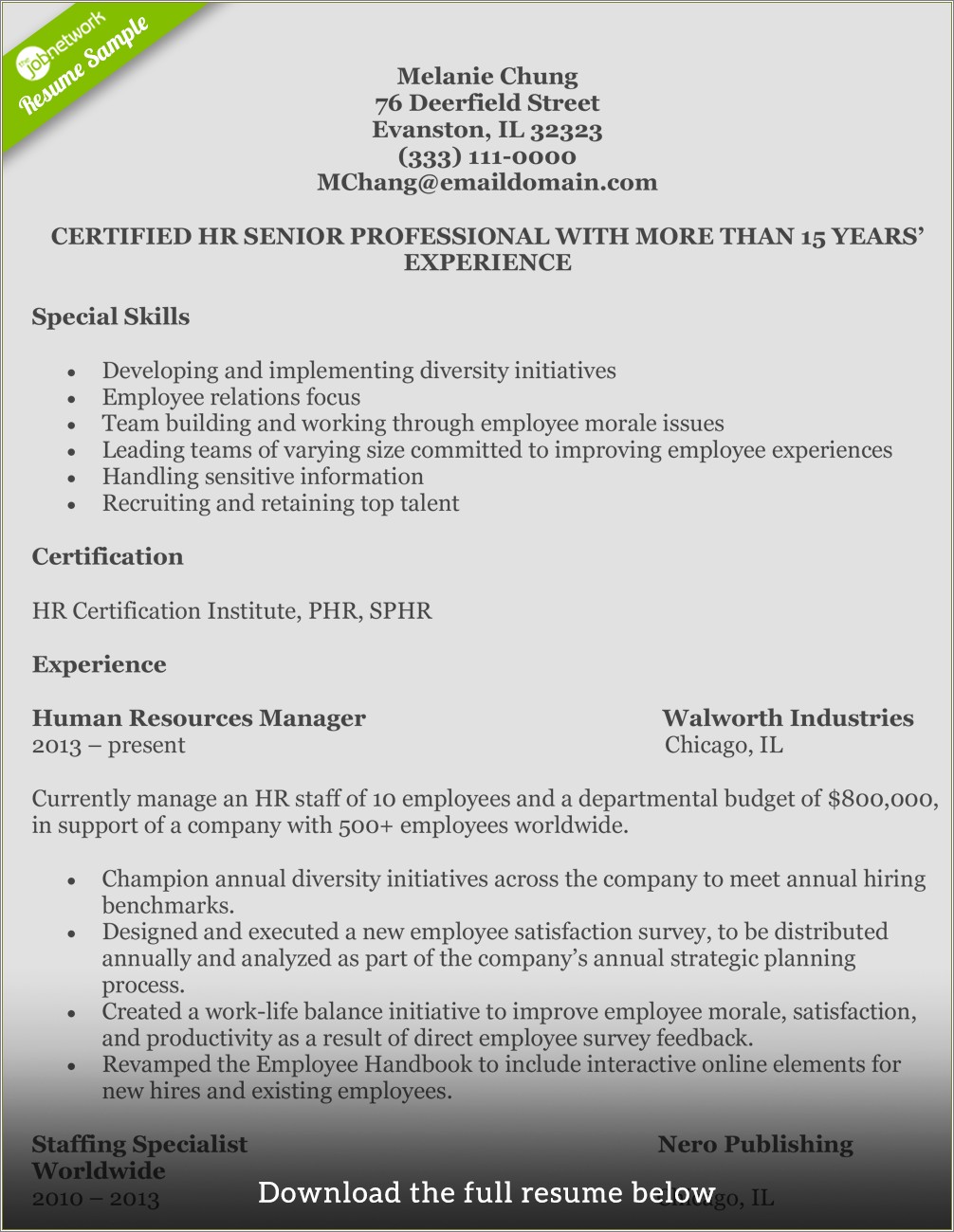 Sample Resume Of Senior Hr Professional