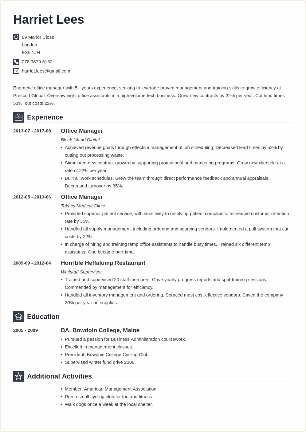 Sample Resume Office Manager Construction Company