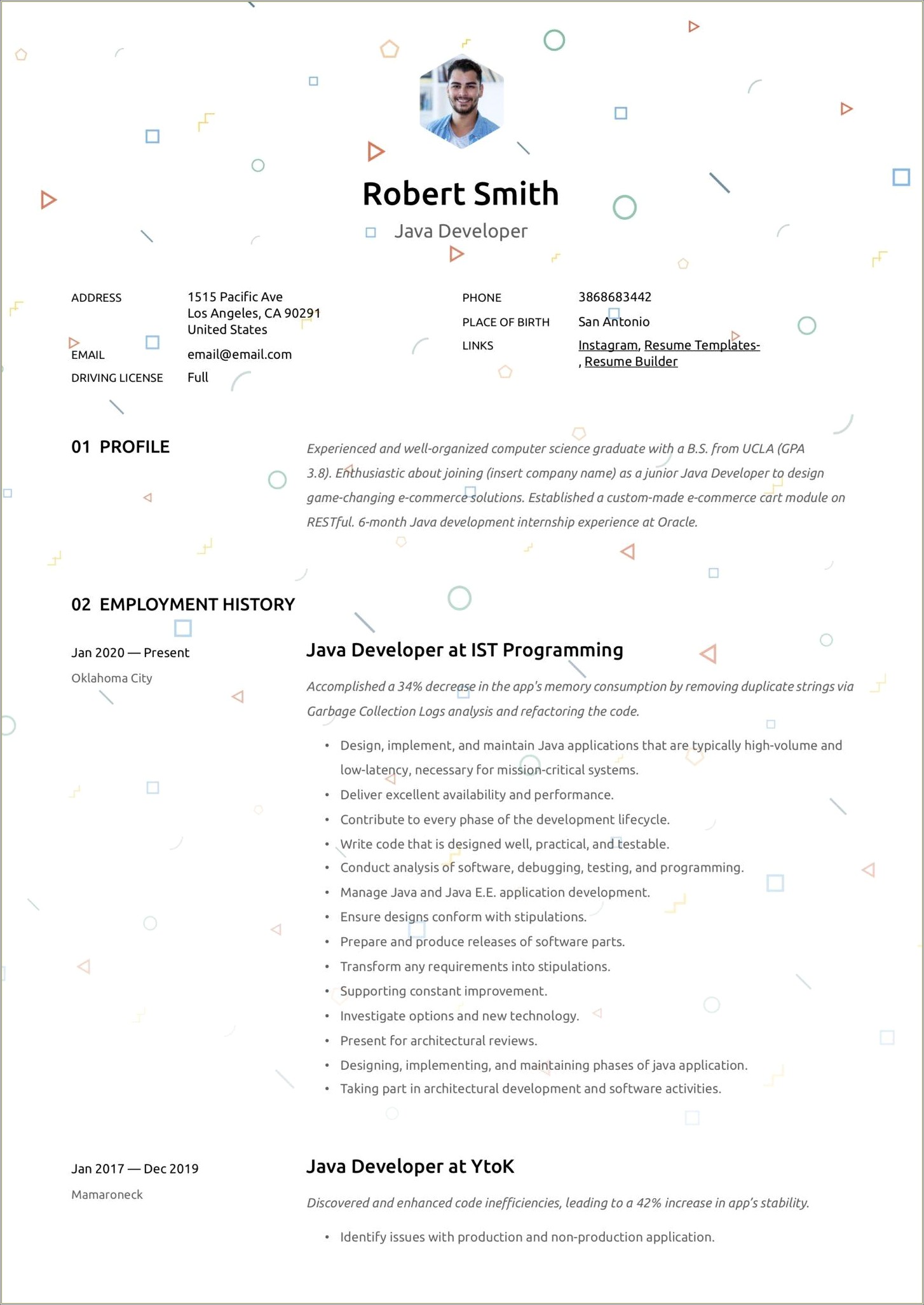 Sample Resume On Java For Opt Candidates