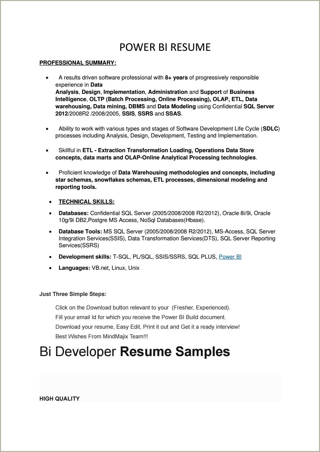 Sample Resume On Sql Server Fresher