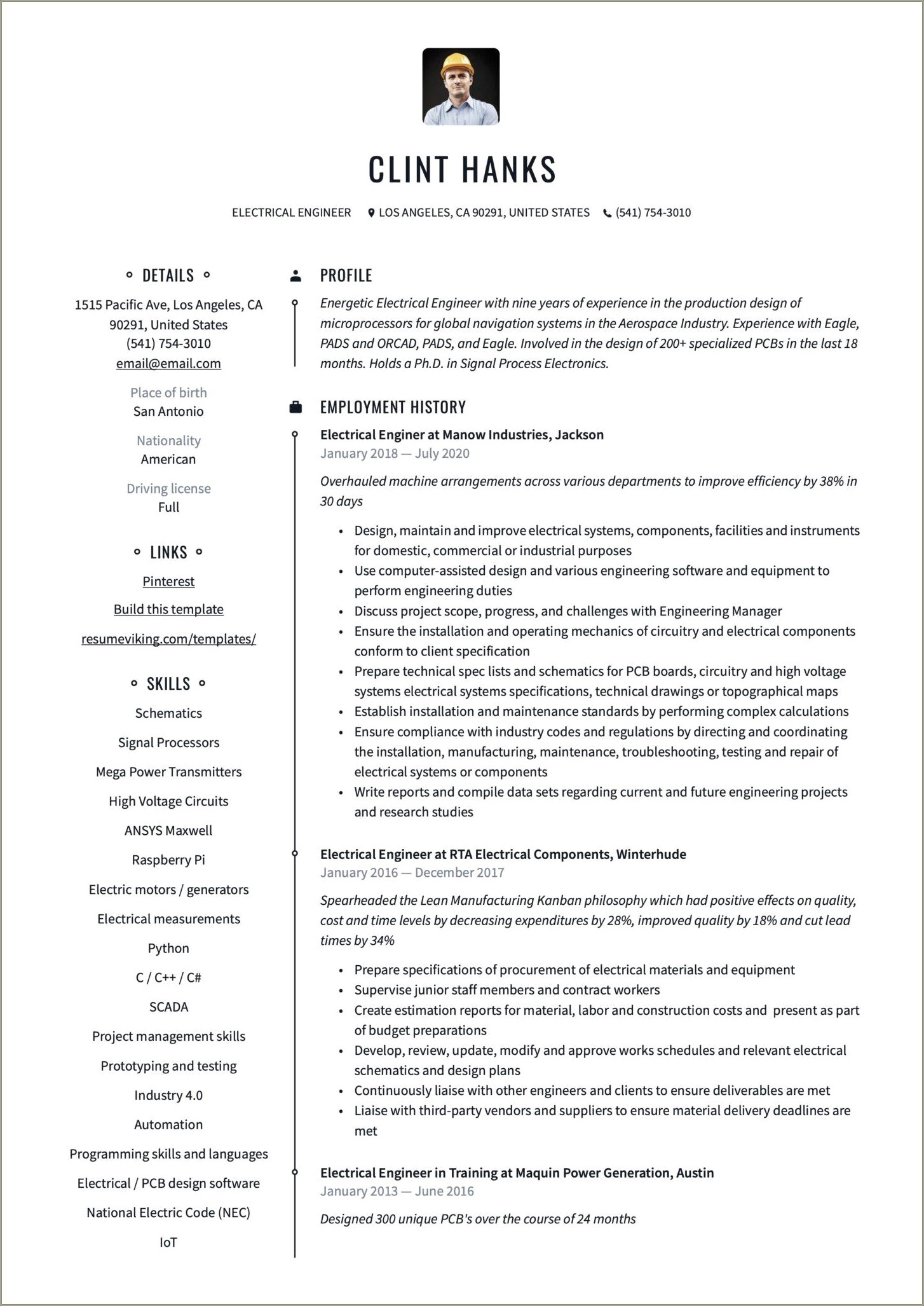 Sample Resume Pdf For Engineer