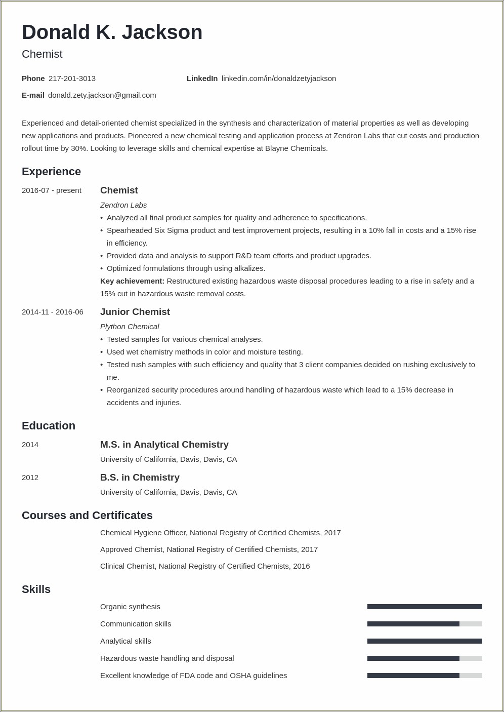 Sample Resume Personal Contribution Statement Example