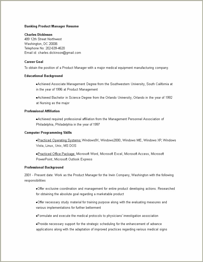 Sample Resume Product Manager Medical Device