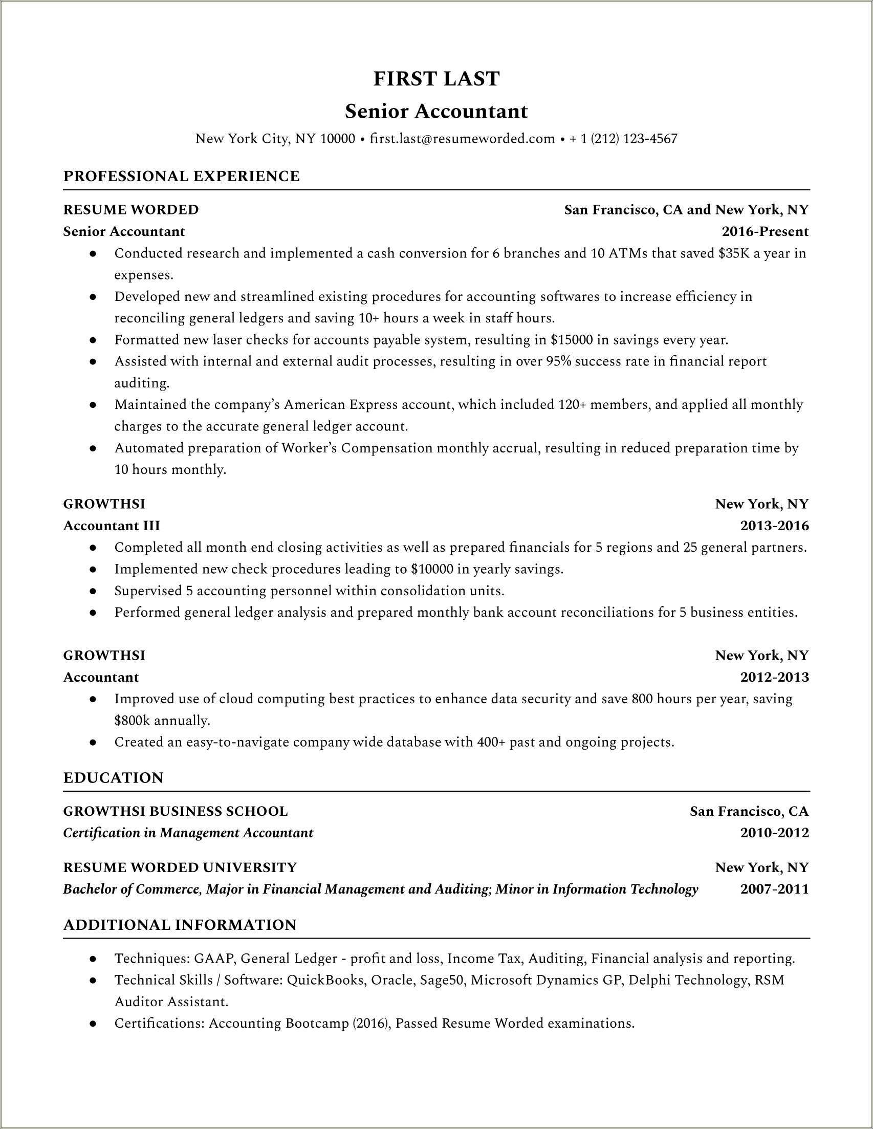 Sample Resume Professional Profile Example Accounting
