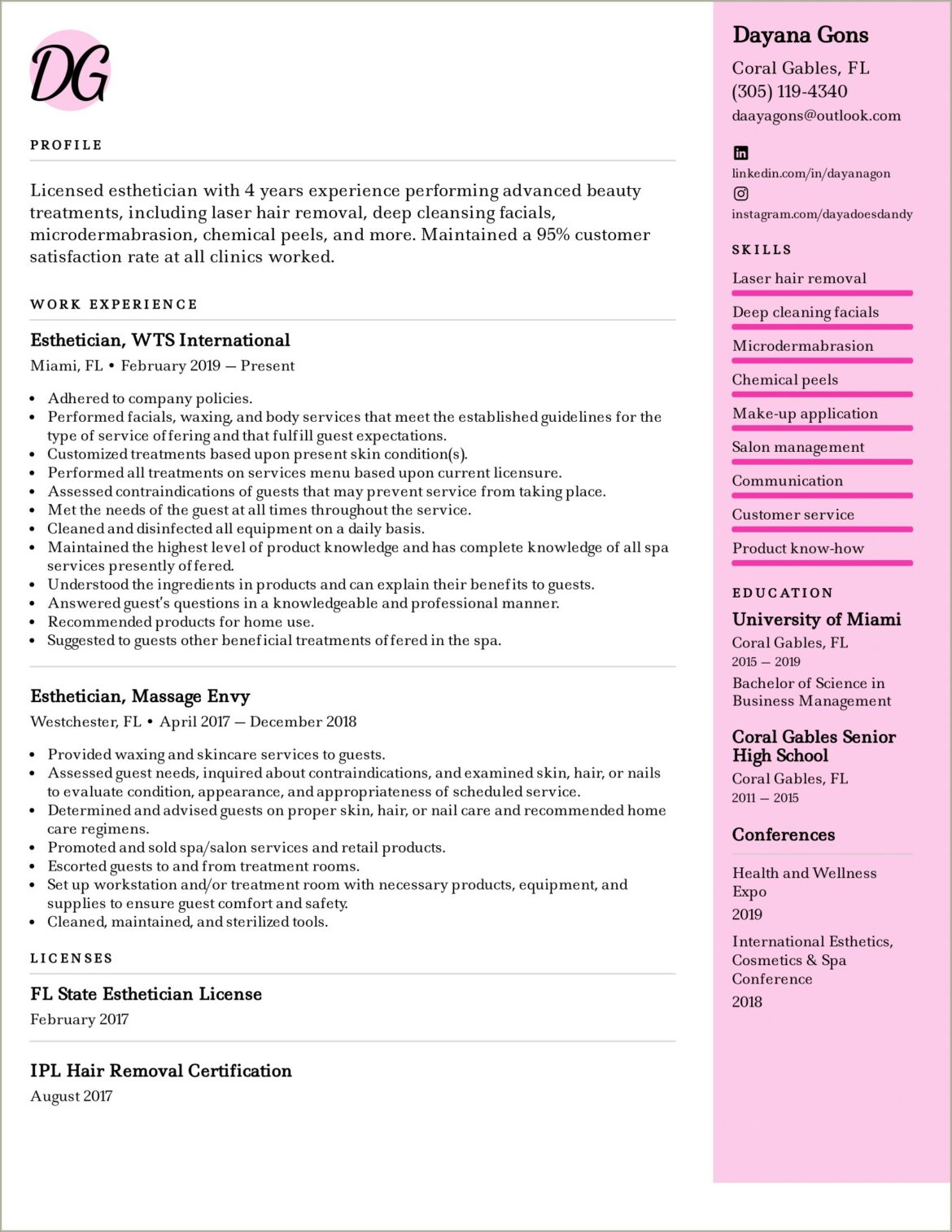 Sample Resume Profile Esthetician No Experience