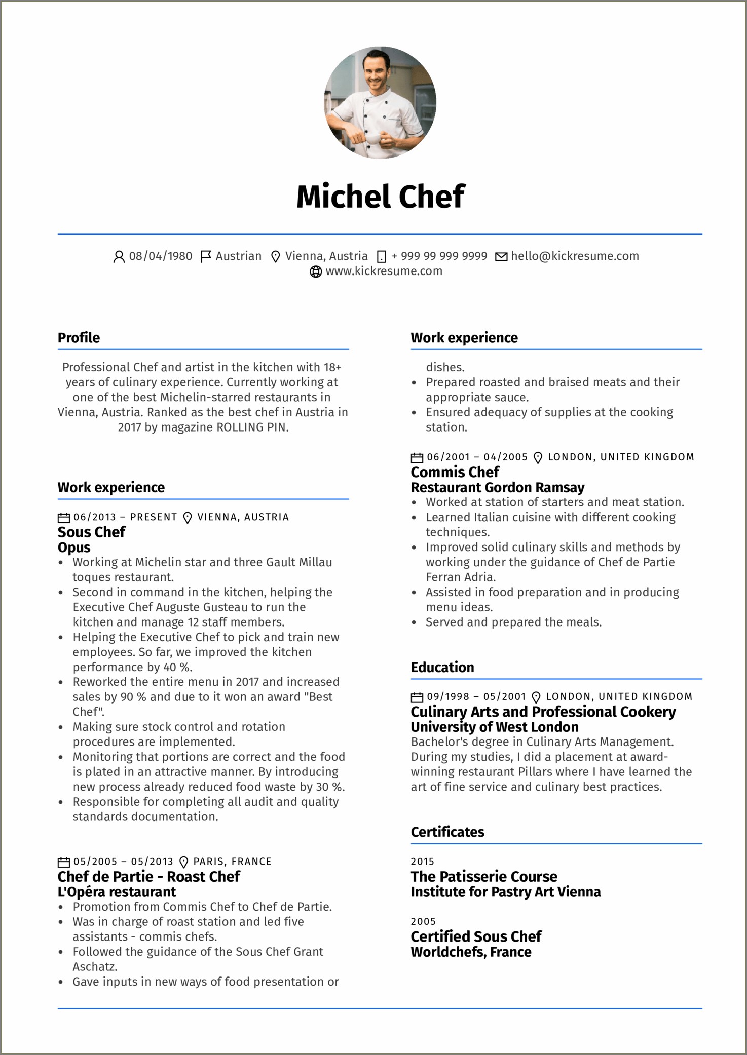 Sample Resume Profile For A Cook