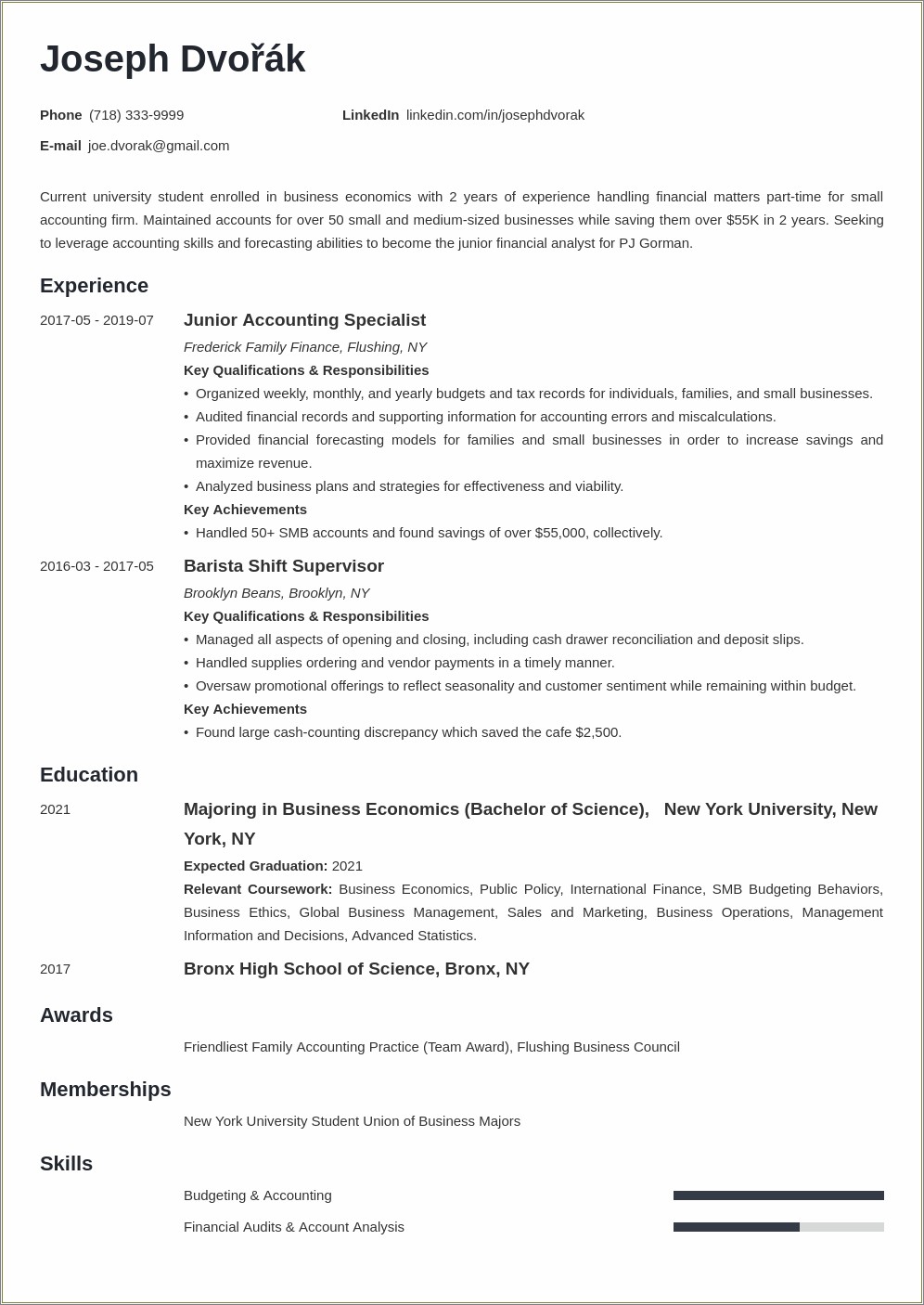 Sample Resume Profile For College Student