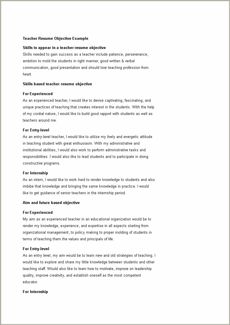 Sample Resume Profile Statement For Teaching