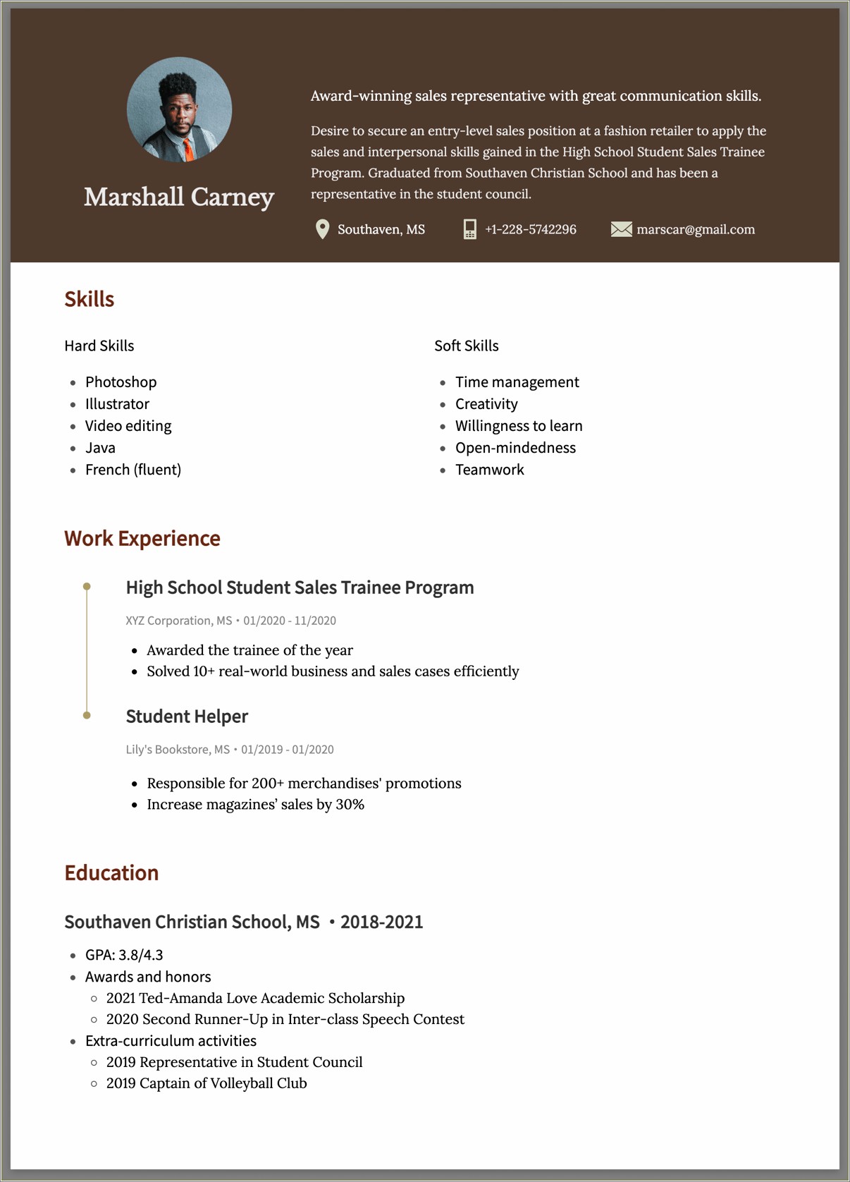 Sample Resume Right Out Of High School