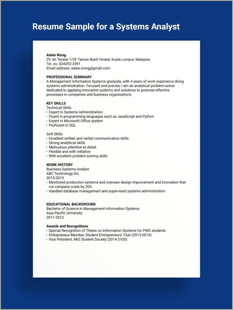 Sample Resume Strong Analytical Skills Example