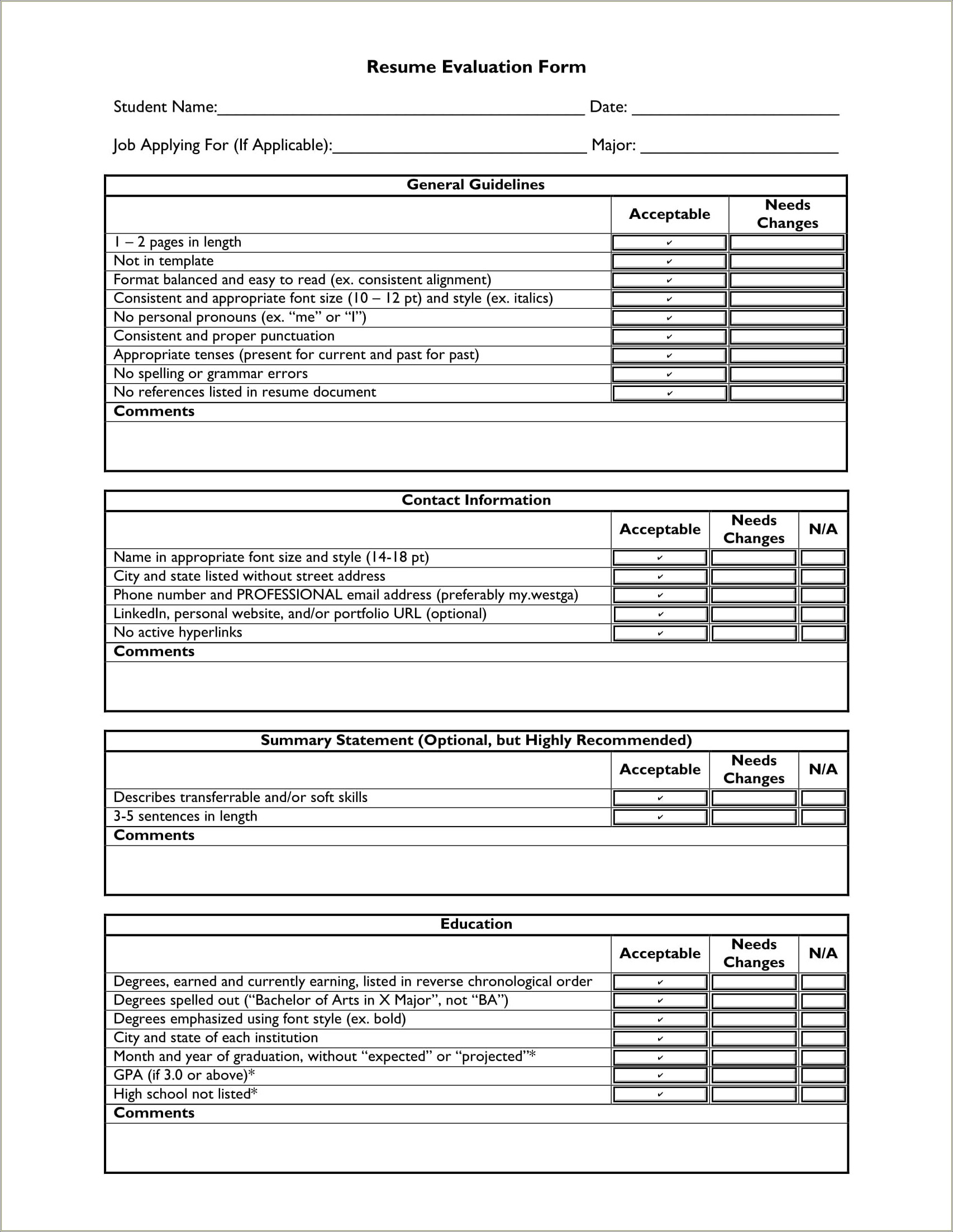 Sample Resume Student Self Reflection Template