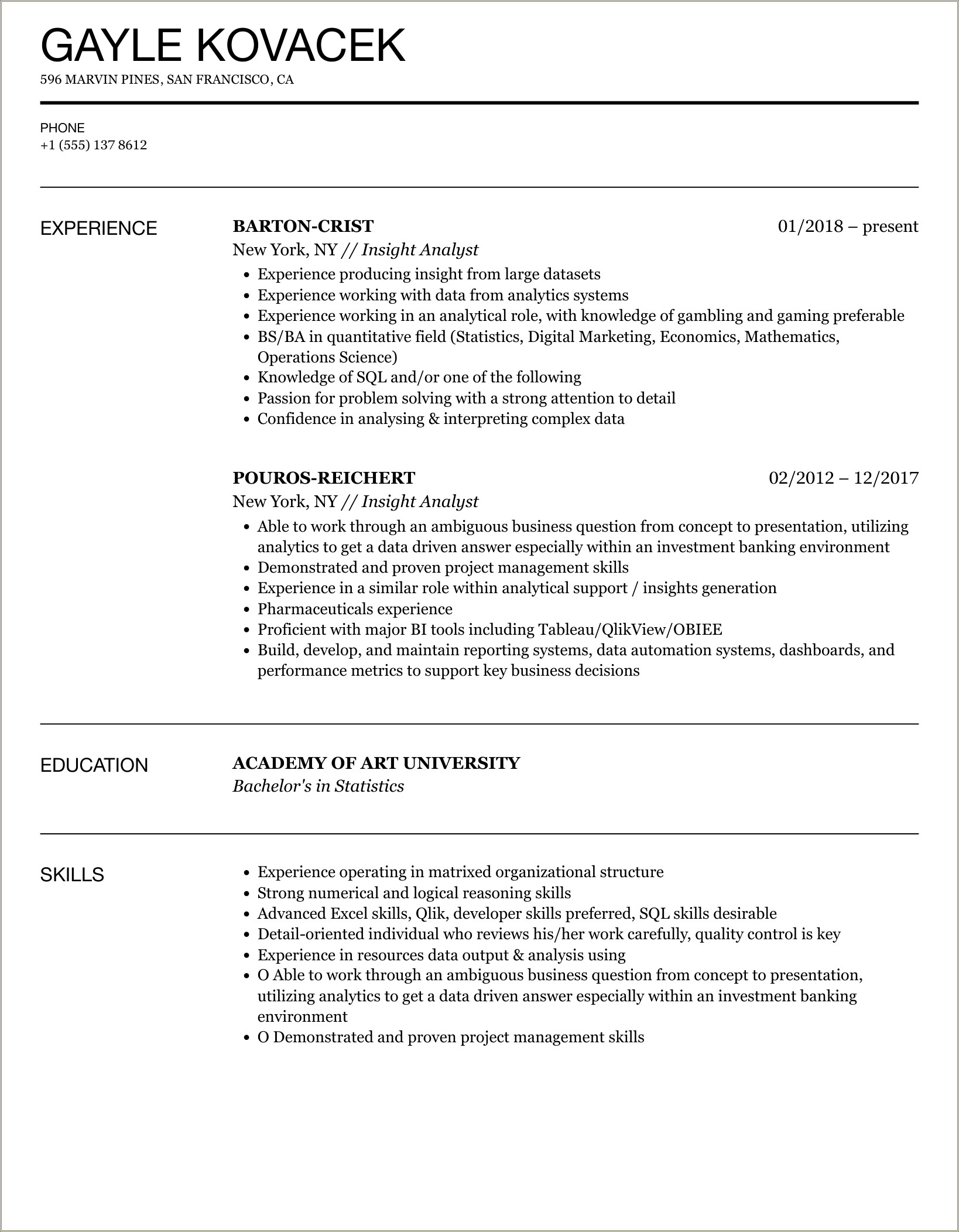 Sample Resume Systems Analyst Dice Insightsdice Insights