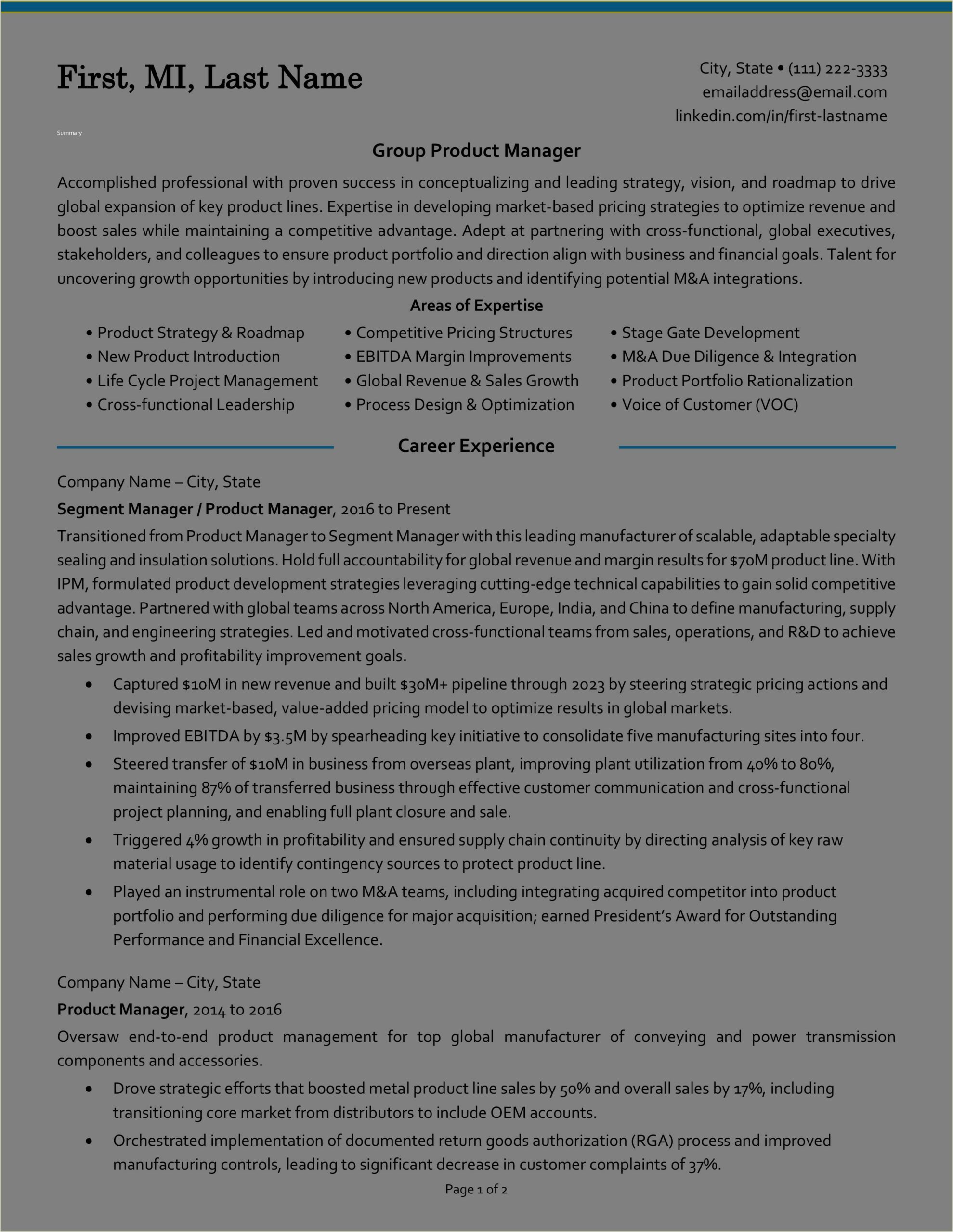 Sample Resume Template For Experienced Candidate