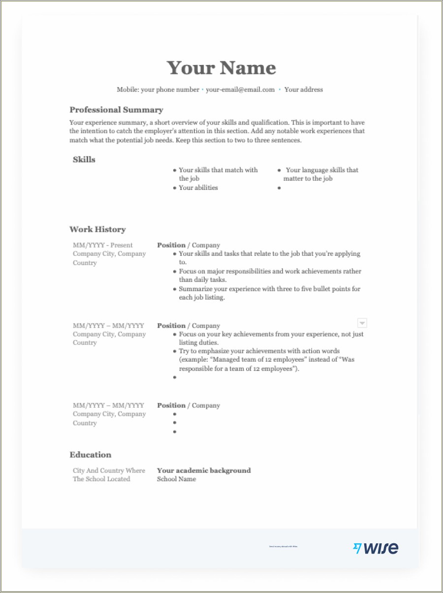 Sample Resume Template For Those Without Work Experience