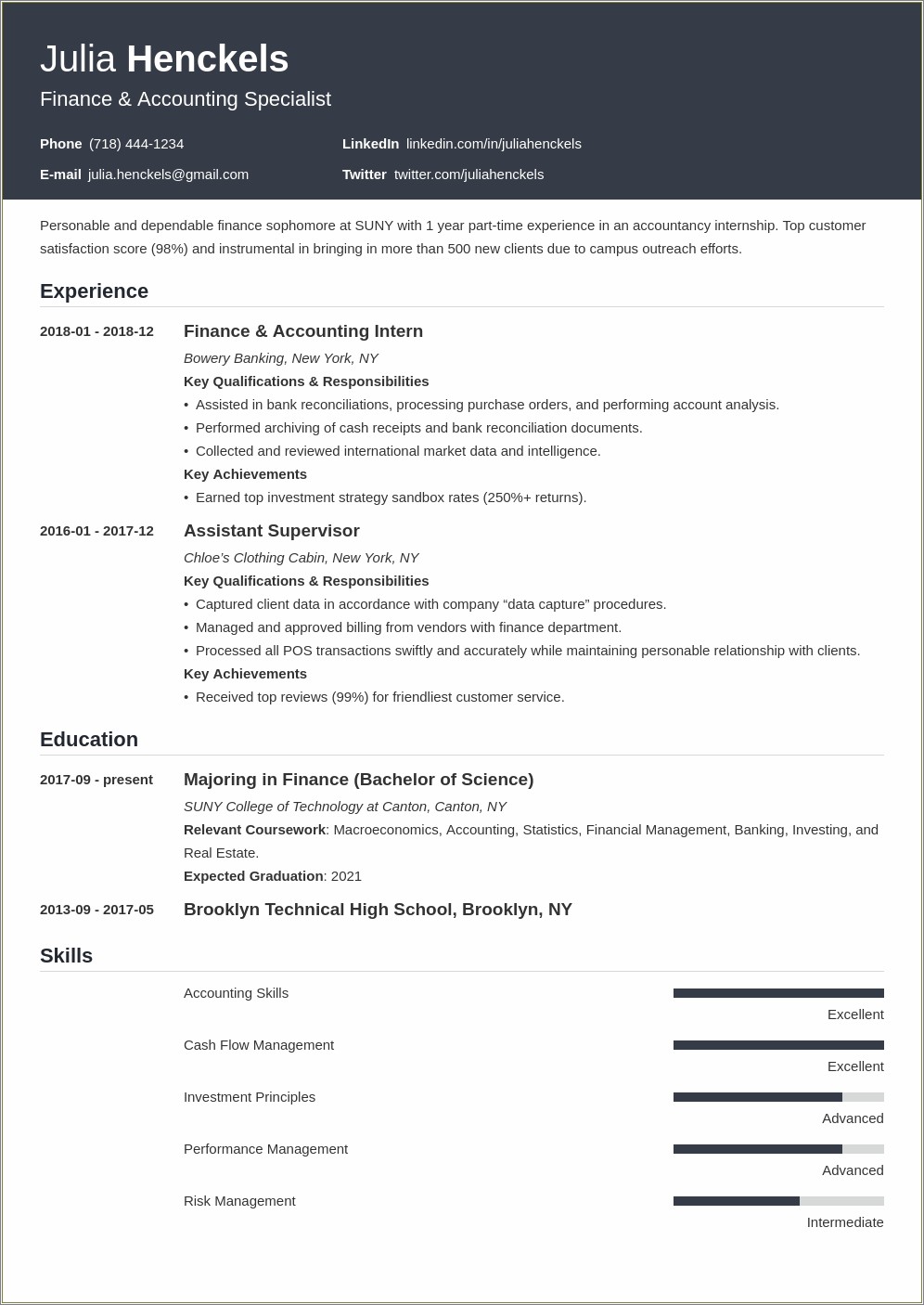 Sample Resume Templates For College Students