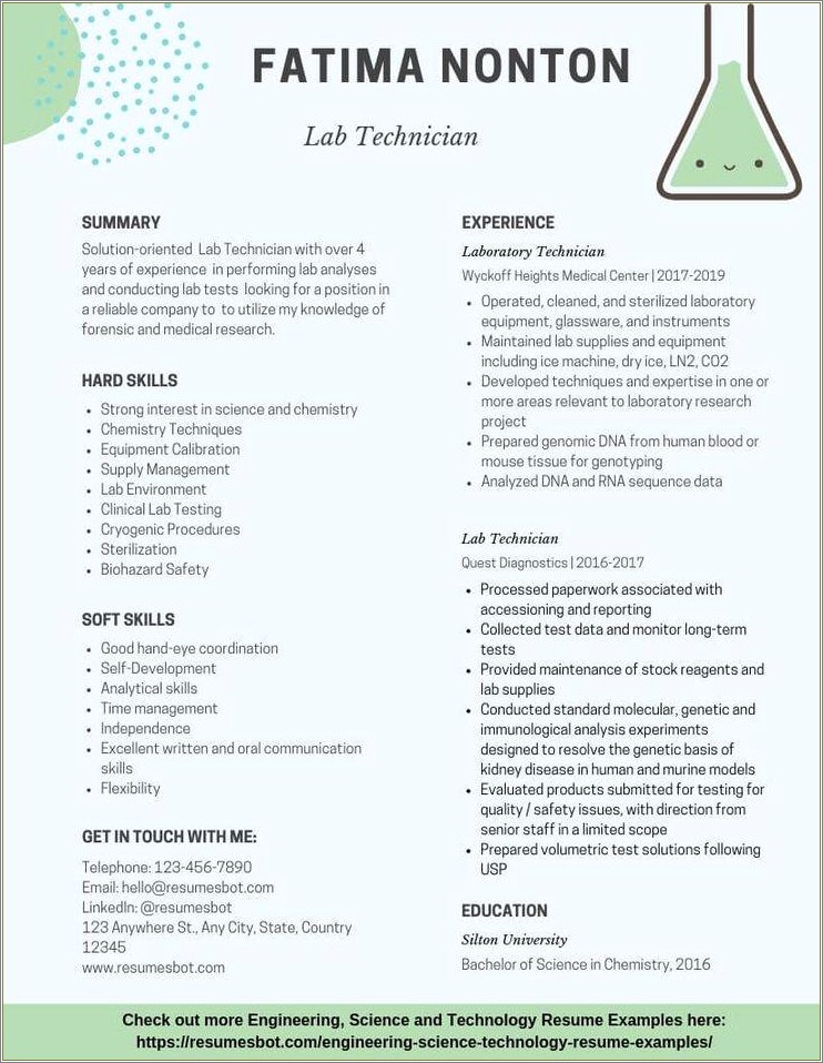 Sample Resume To Apply For Lab