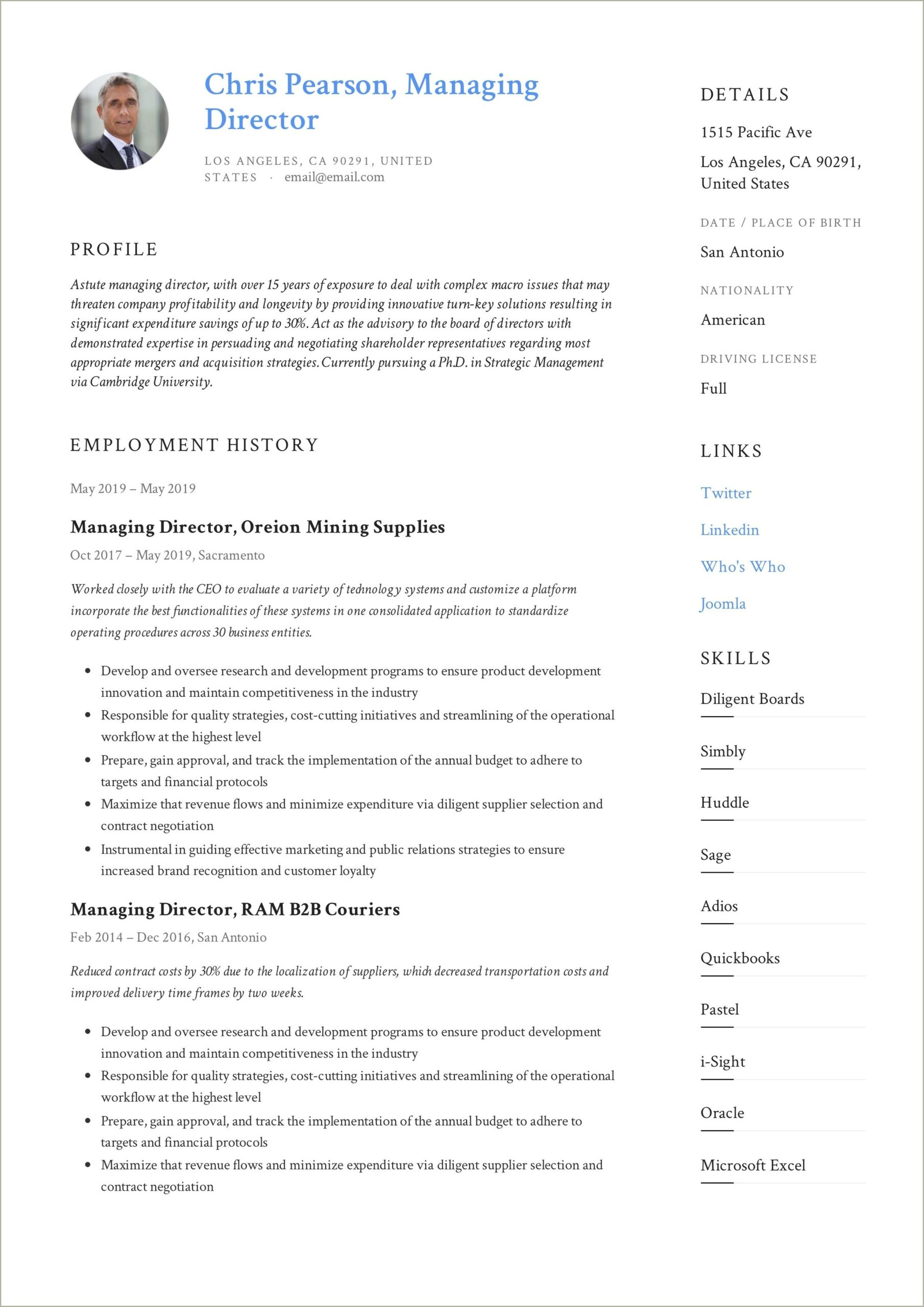 Sample Resume To Join A Board
