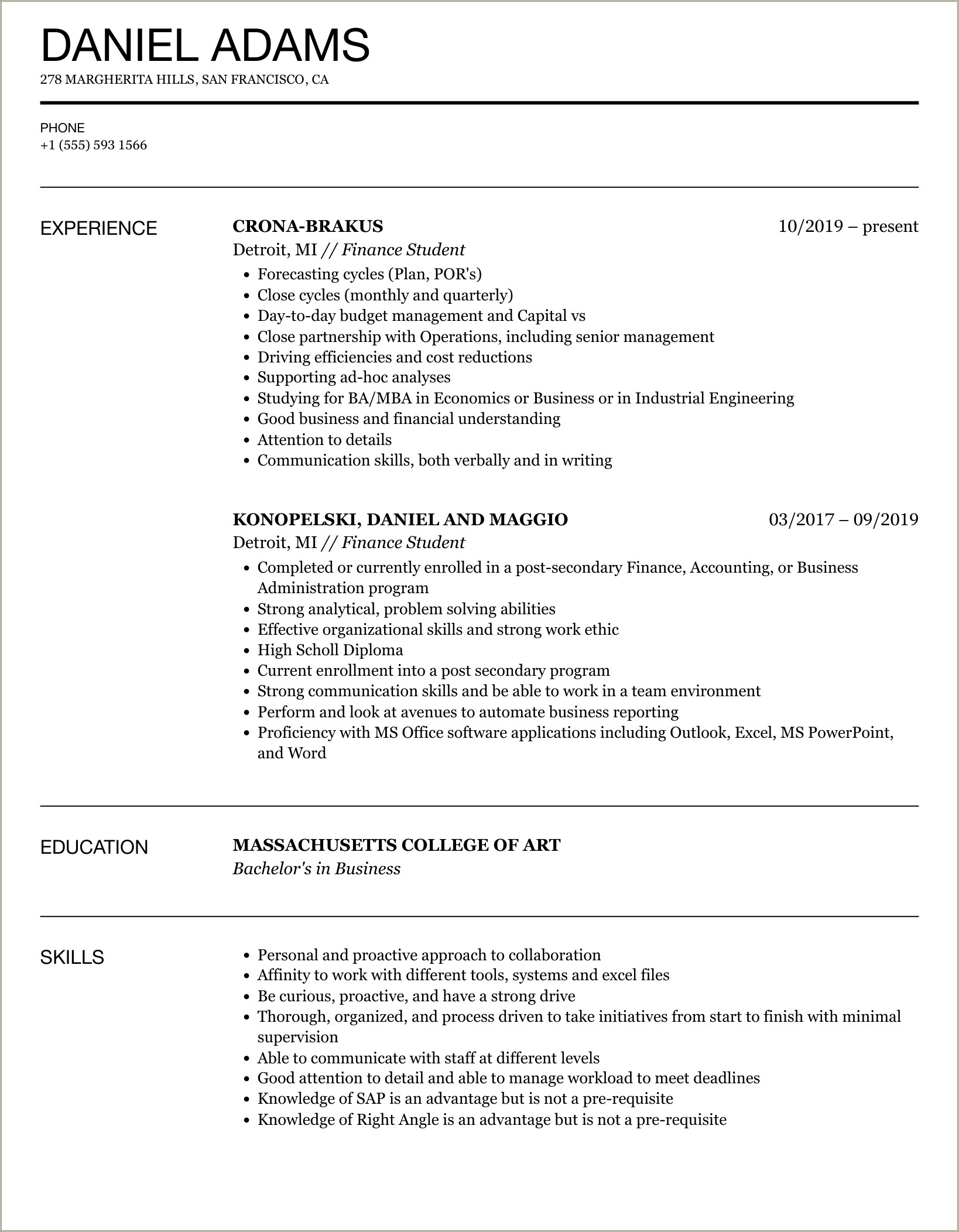 Sample Resume With A Personal Statement