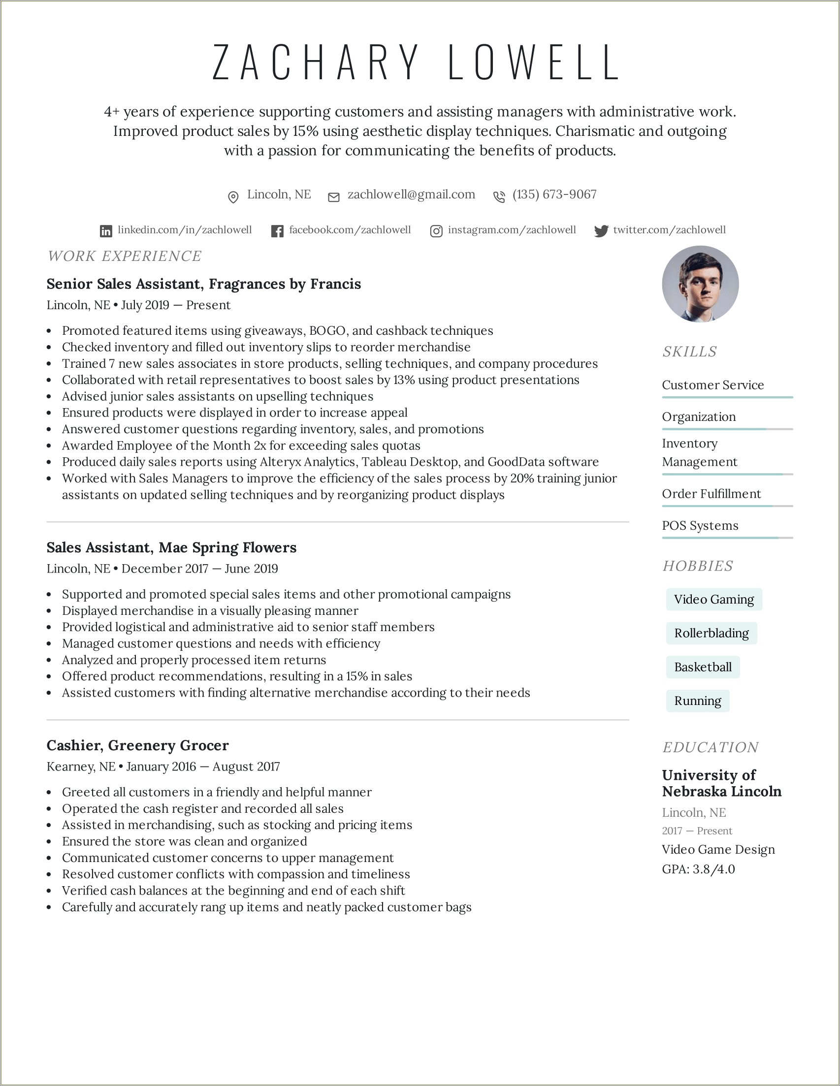 Sample Resume With A Section On Accomplishments