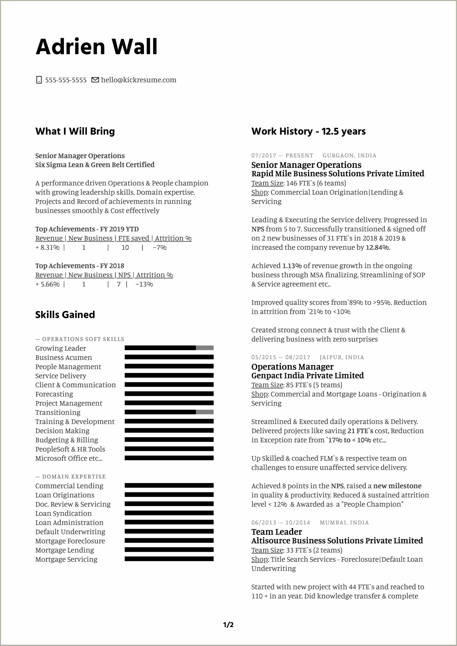 Sample Resume With Achievements Business Operations