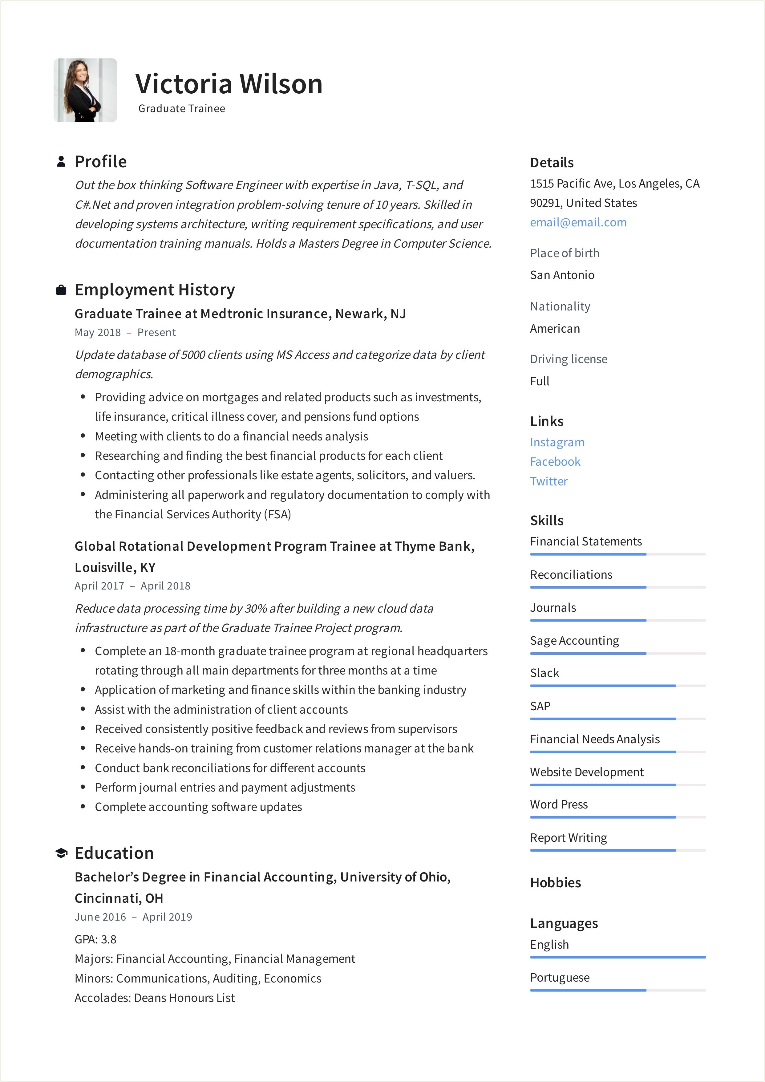 Sample Resume With Bachelors And Masters Degrees