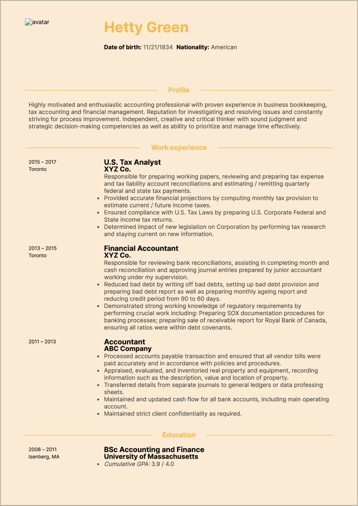 Sample Resume With Big 4 Tax Intern Experience