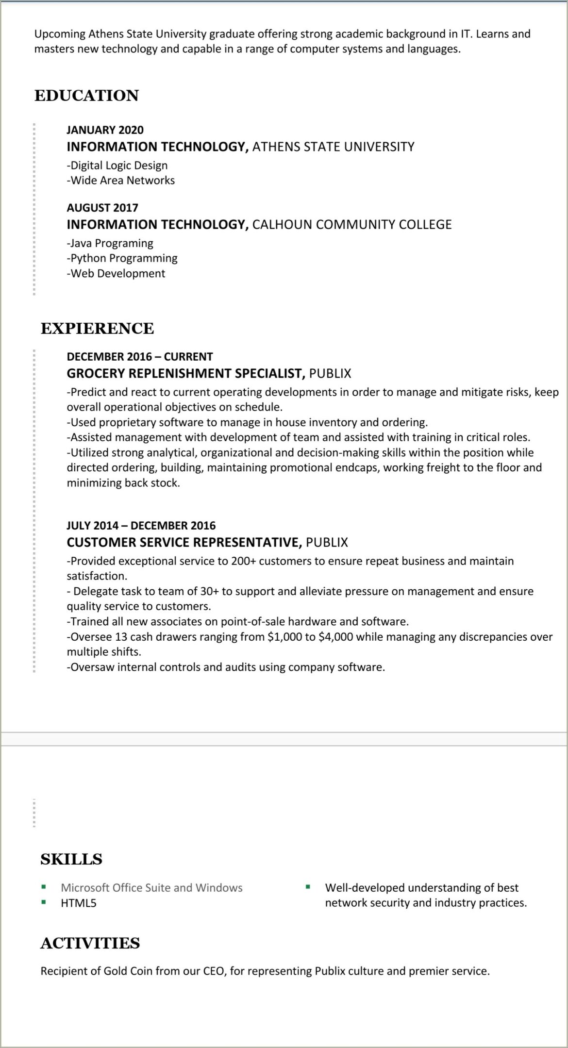 Sample Resume With Comp Tia Credentials