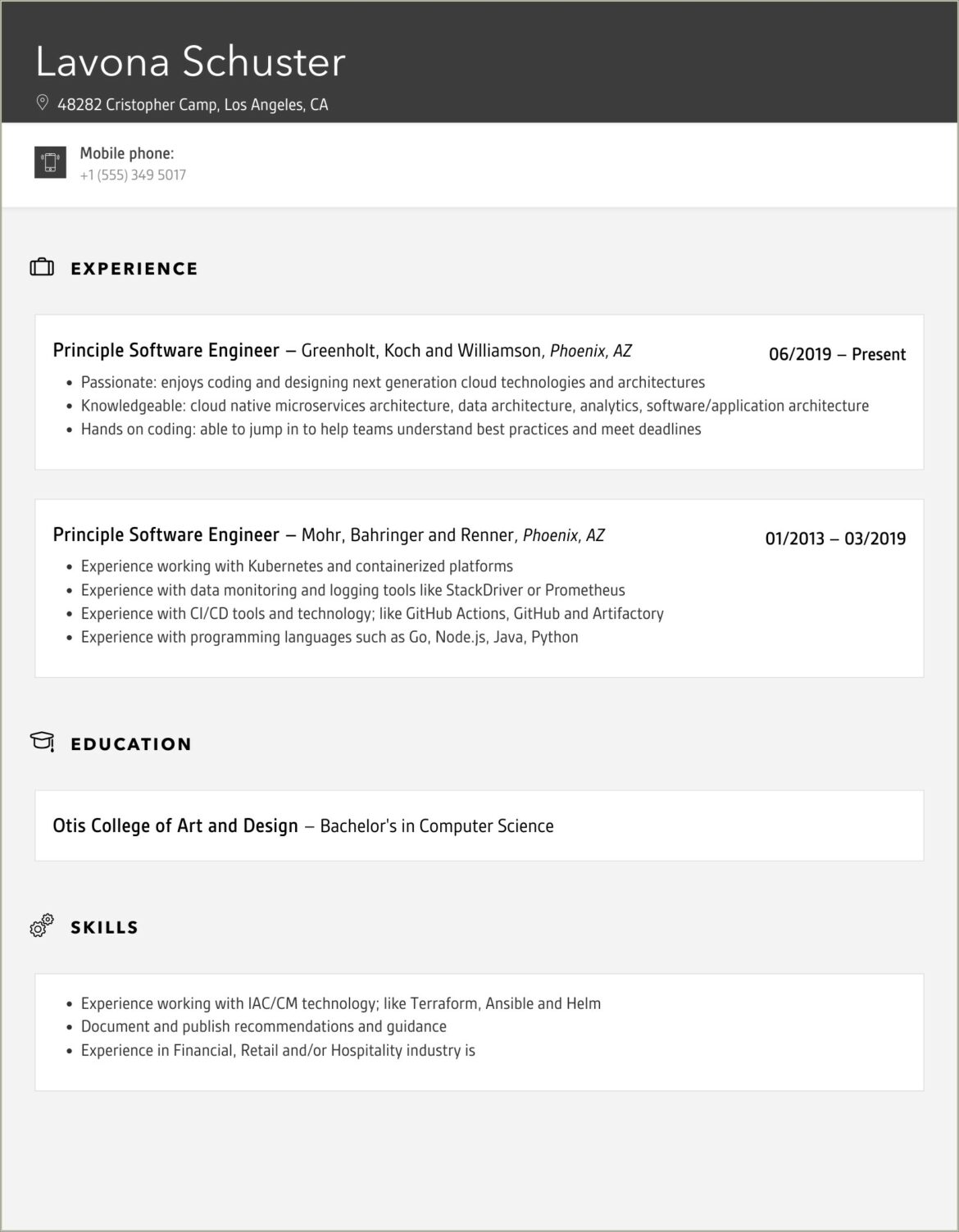 Sample Resume With Design Patterns And Solid Principles