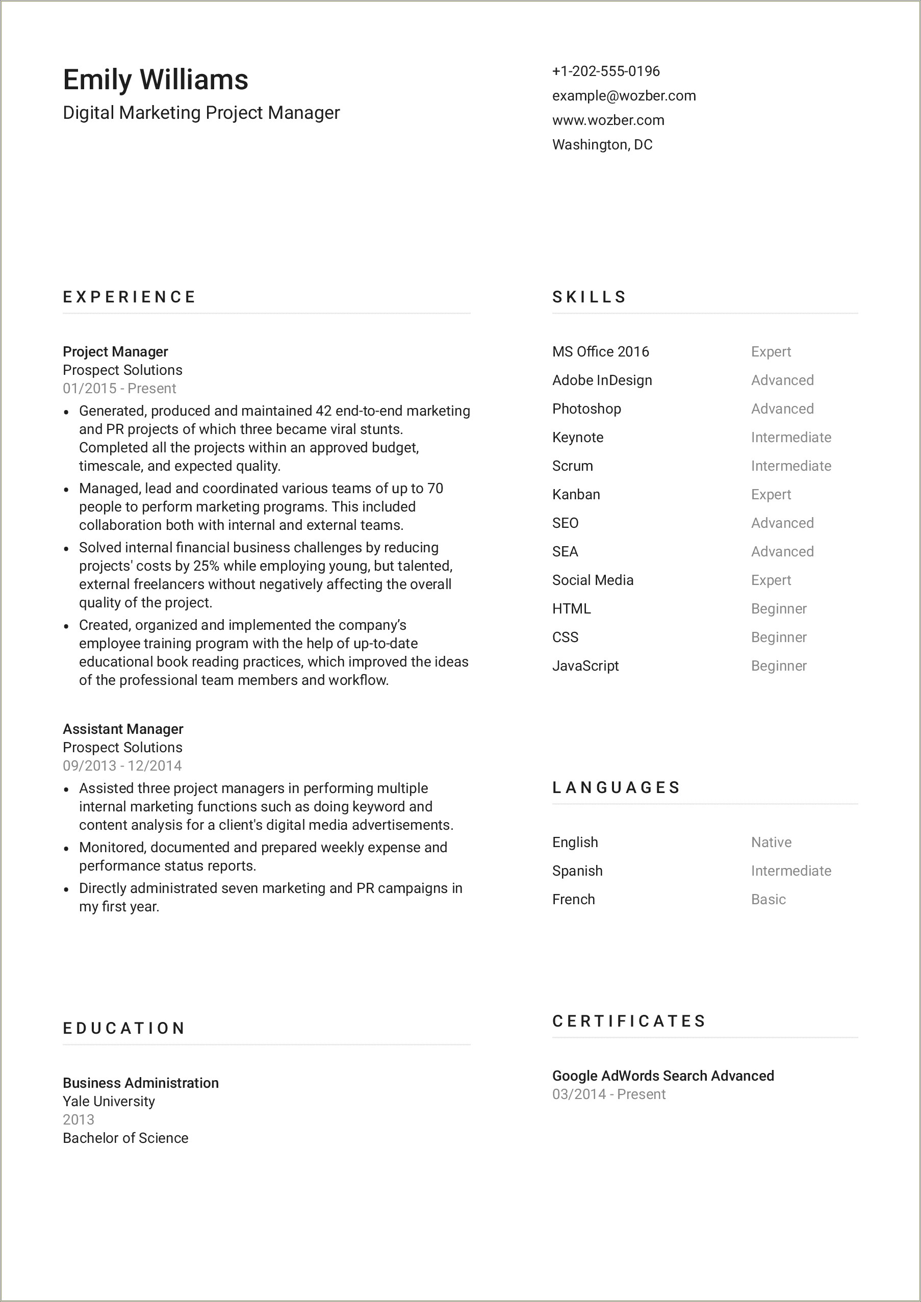 Sample Resume With More Than One Page