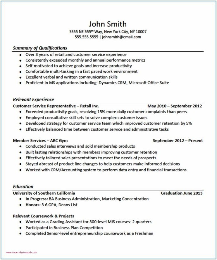 Sample Resume With No Relevant Experience