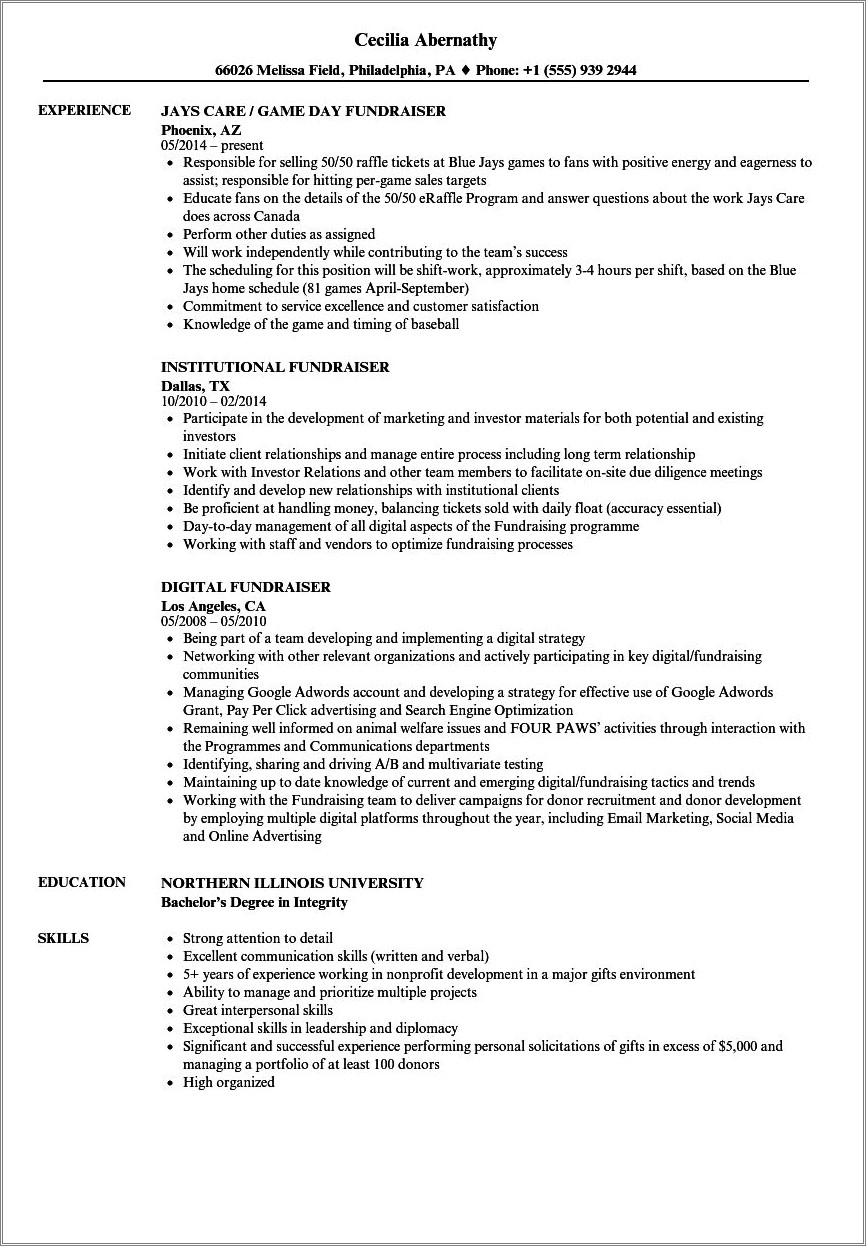 Sample Resume With Non Profit Experience