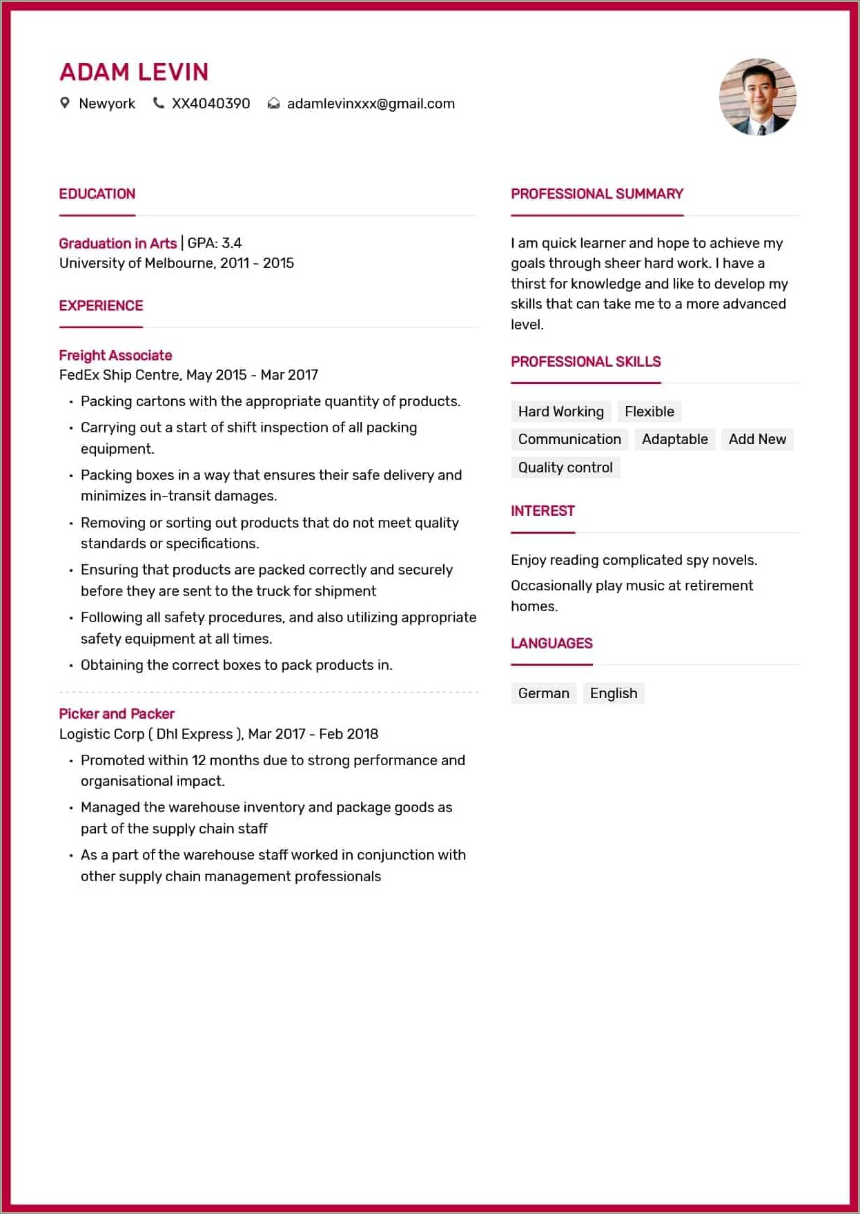 Sample Resume With Roles And Responsibilities