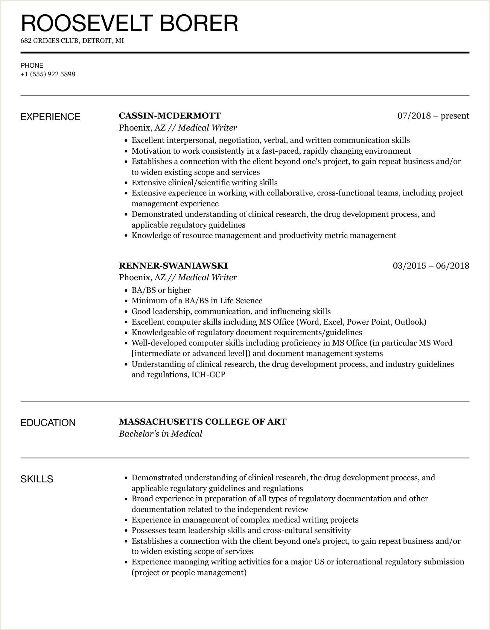 Sample Resume With Writing Sample Included