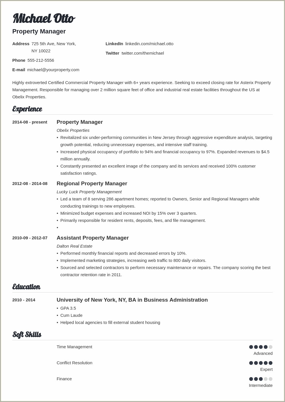 Sample Resumes Foe Assistant Property Manager