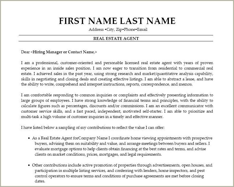 Sample Resumes For A New Real Estate Agent