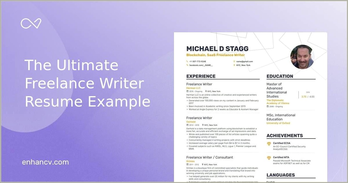 Sample Resumes For An Academic Writer