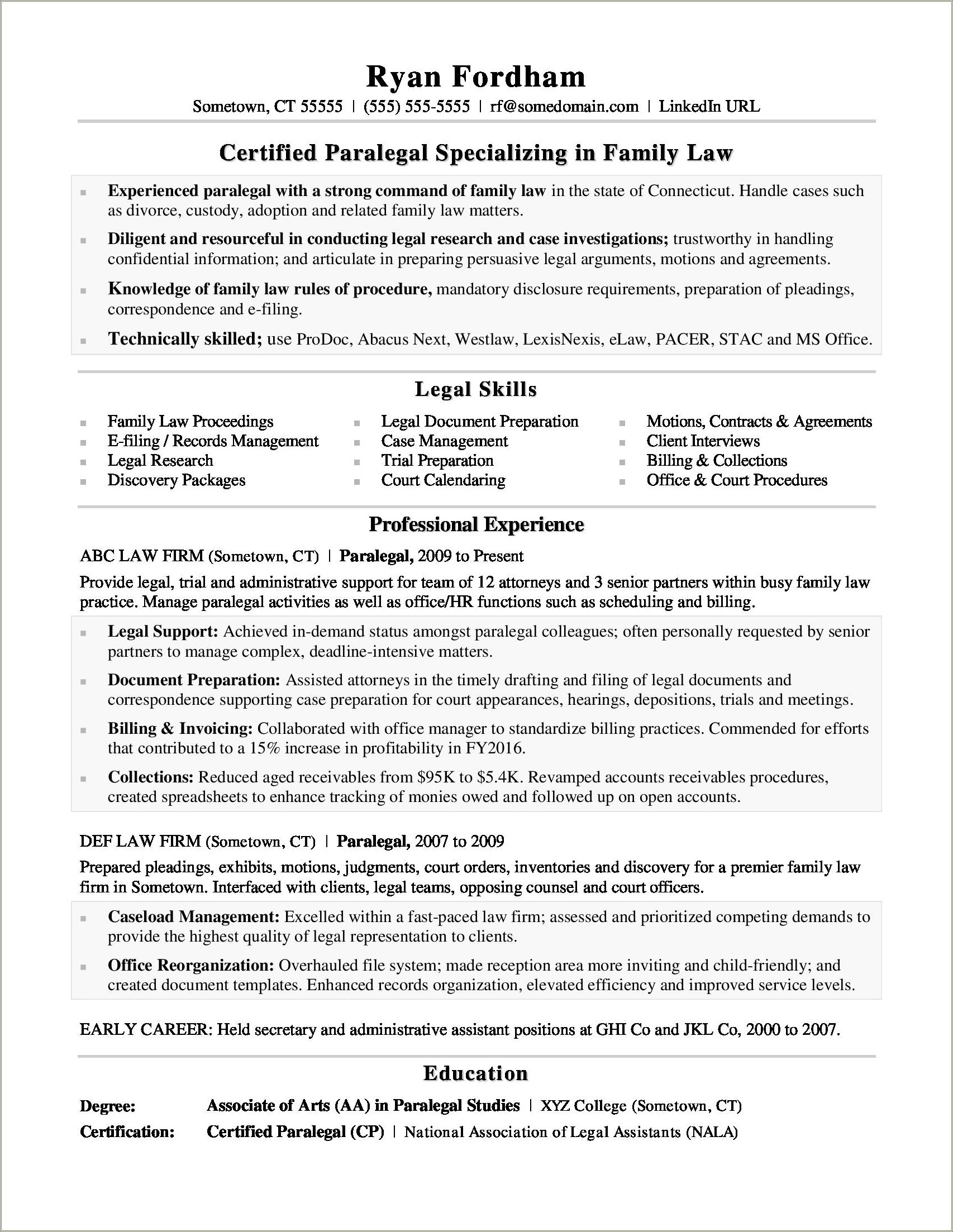 Sample Resumes For Eperienced Litigation Legal Secretary