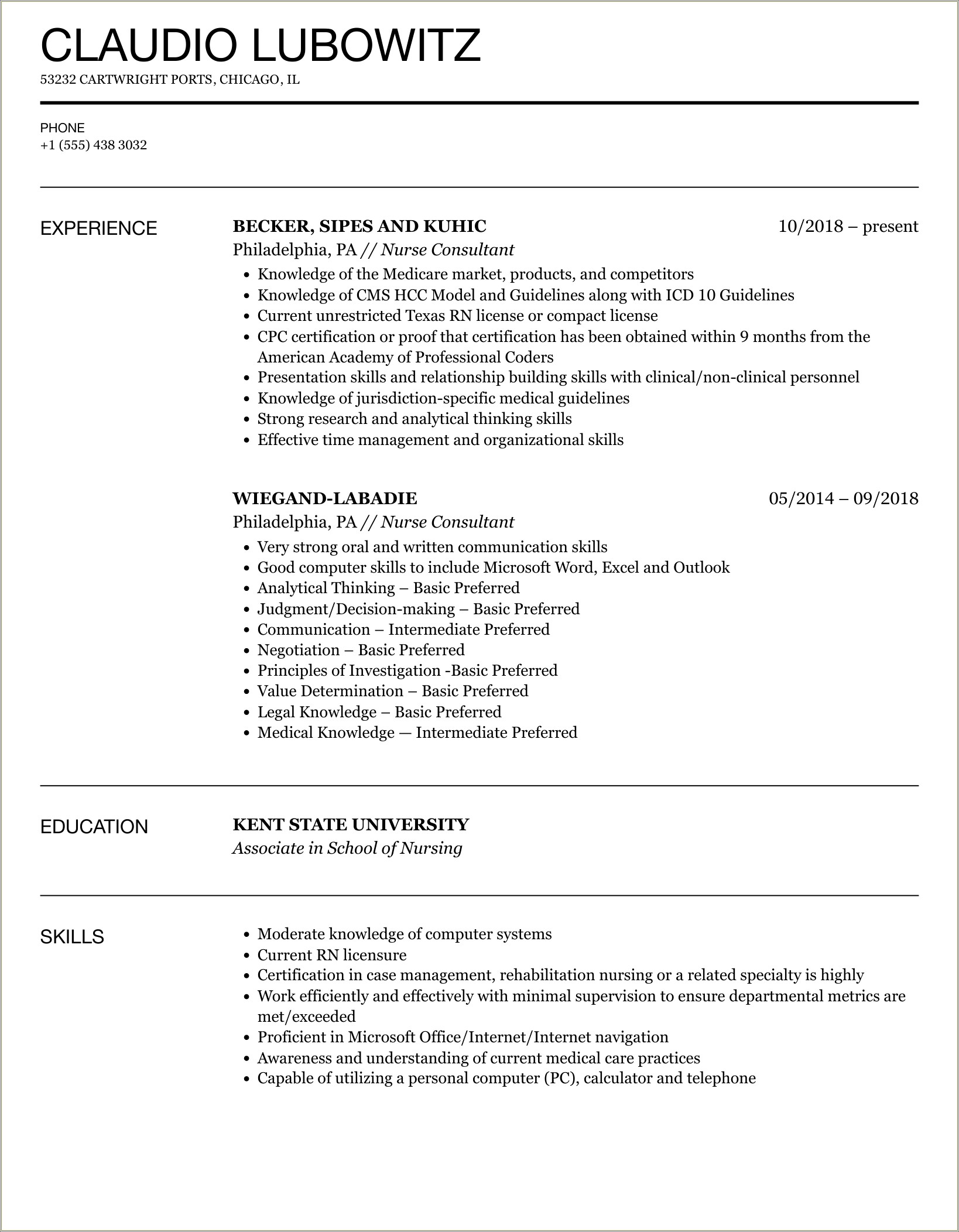 Sample Resumes For Legal Nurse Consultants