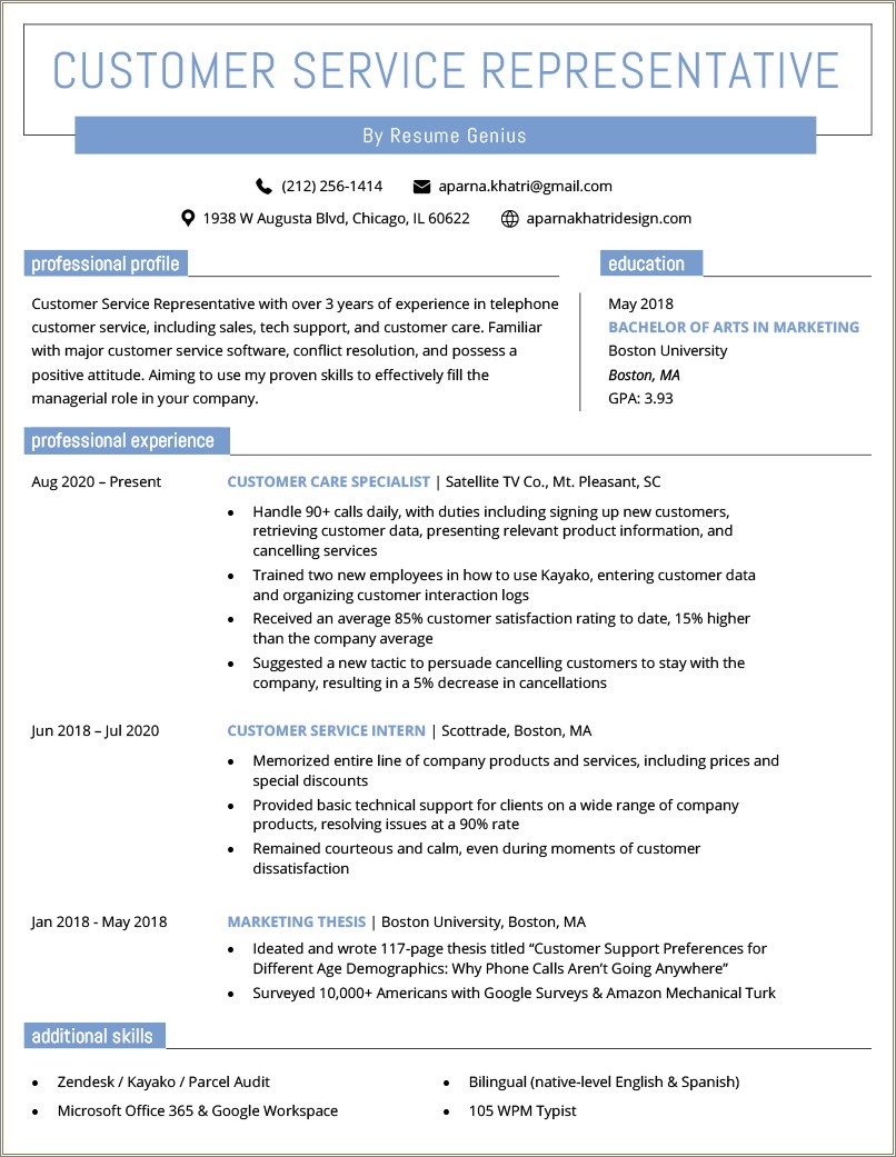 Sample Resumes For Management And Customer Service