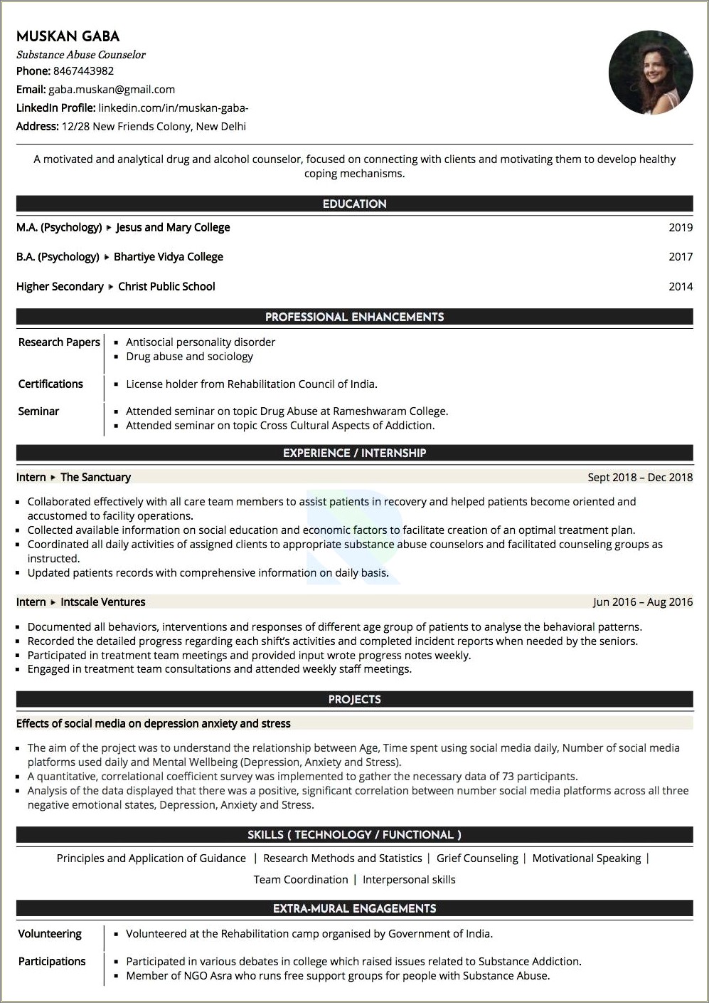 Sample Resumes For Mental Health Counselor