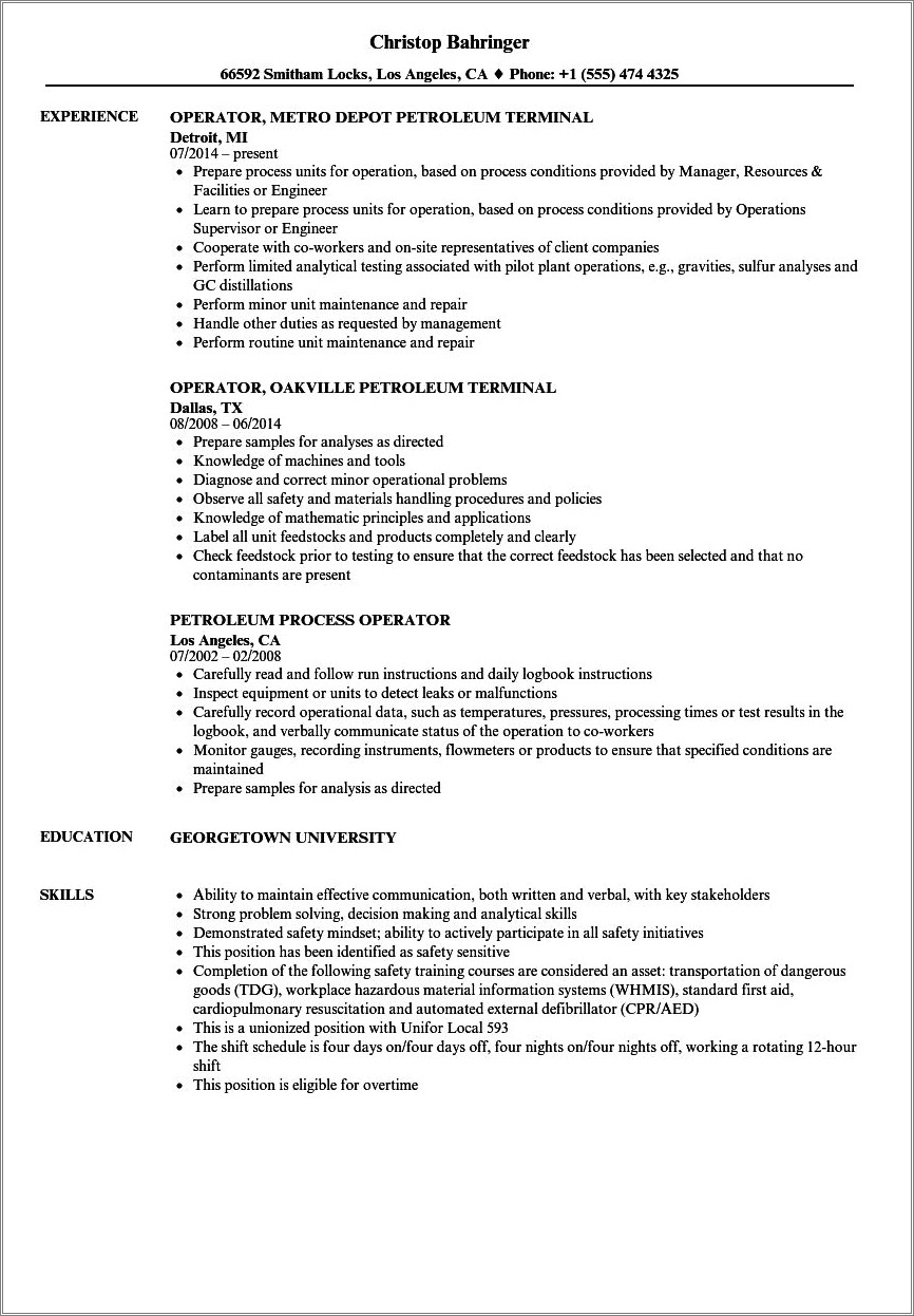 Sample Resumes For Oil And Gas Jobs