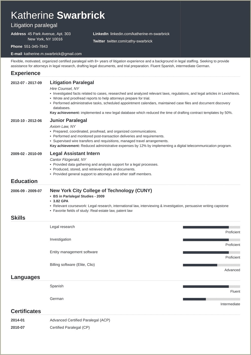 Sample Resumes For Paralegal With No Experience