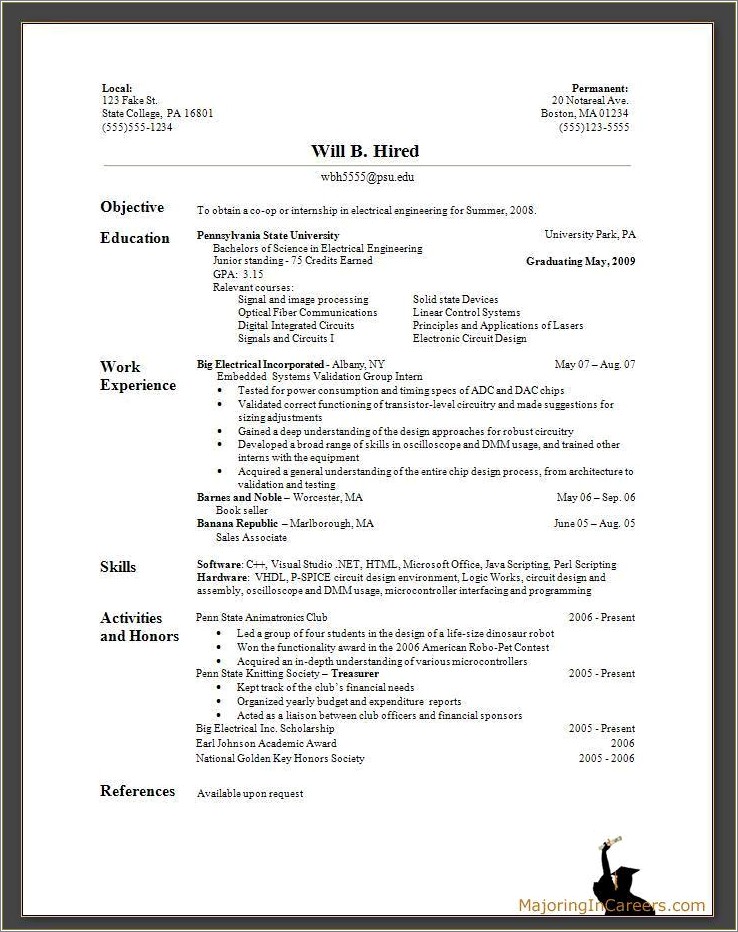 Sample Resumes For Students Who Have Interned