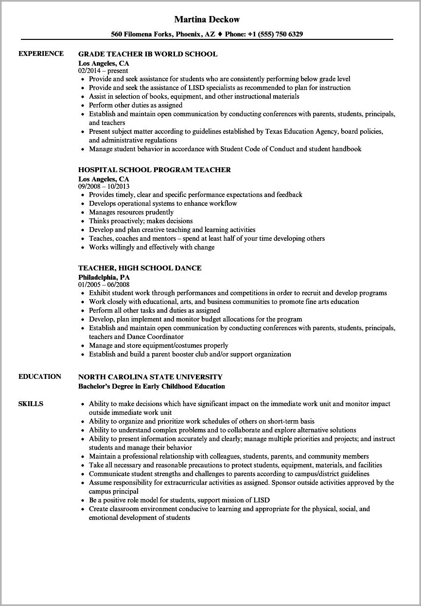 Sample Resumes For Teachers Beyond The Classroom