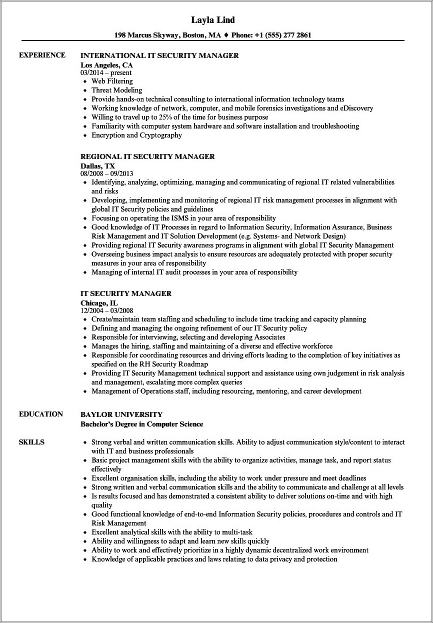Sample Resumes Of Information Security Managers