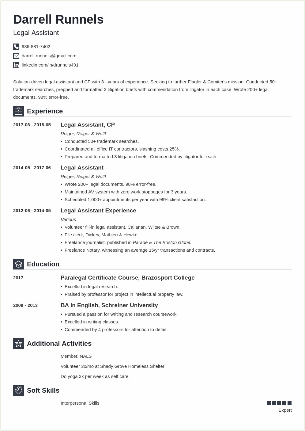 Sample Resumes Of Legal Admin Support